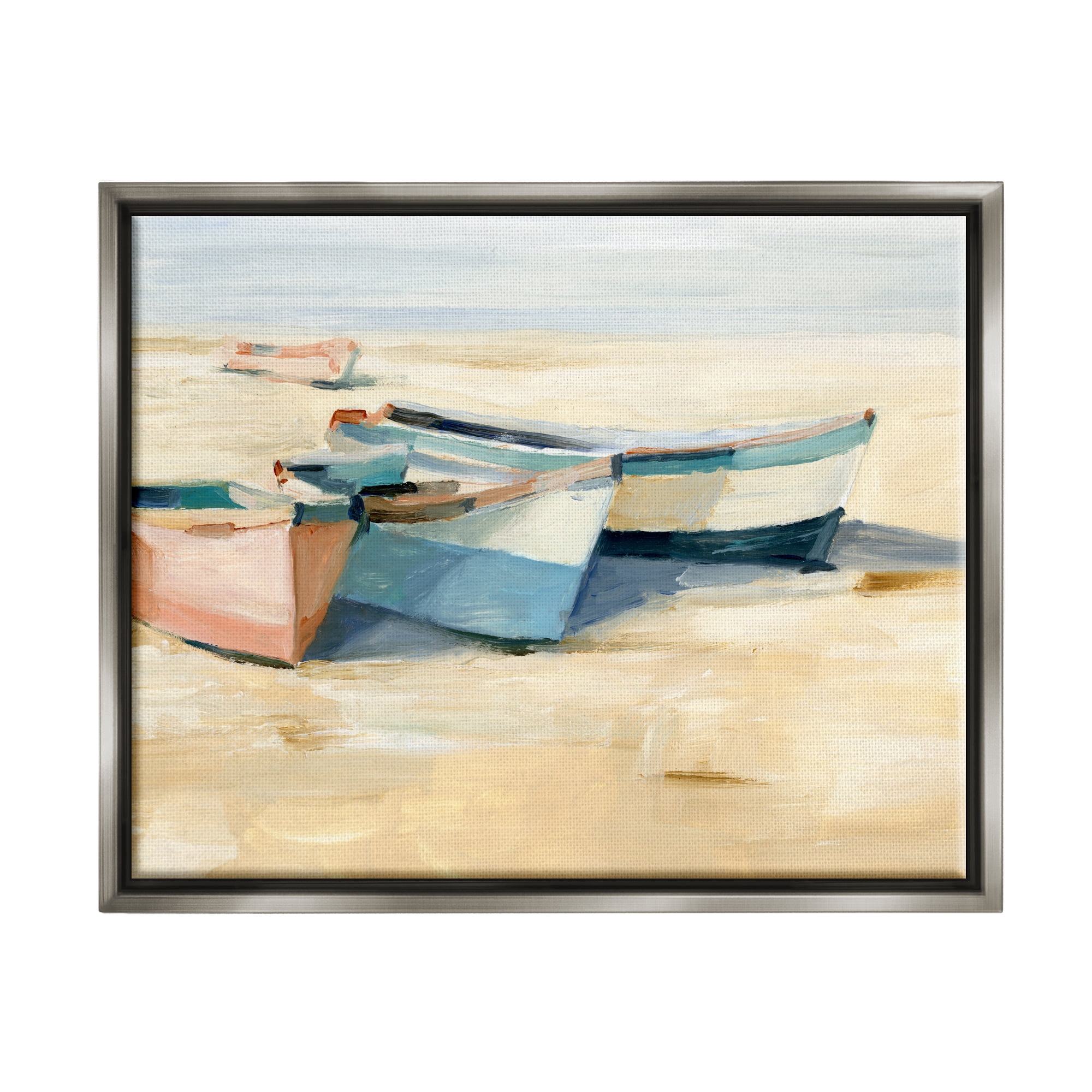Stupell Industries Docked Boats Painting Transportation Painting Gray Floater Framed Canvas Art Print Wall Art, 31 x 25