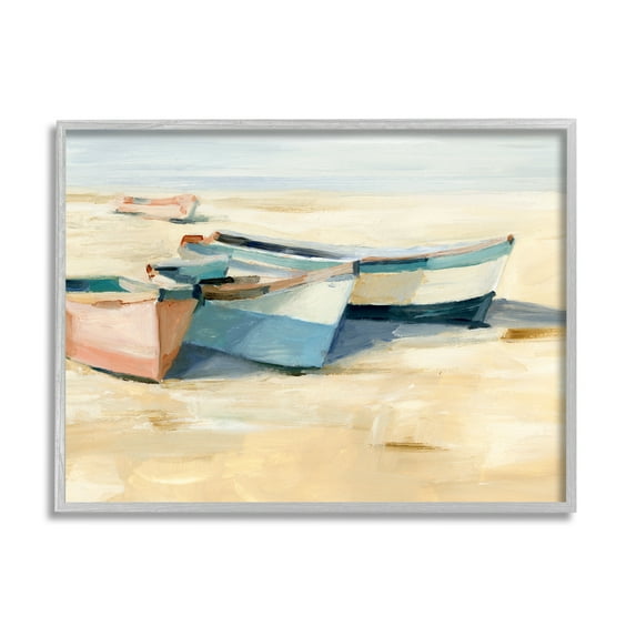 Stupell Industries Docked Boats Painting Transportation Painting Gray Framed Art Print Wall Art, 20 x 16