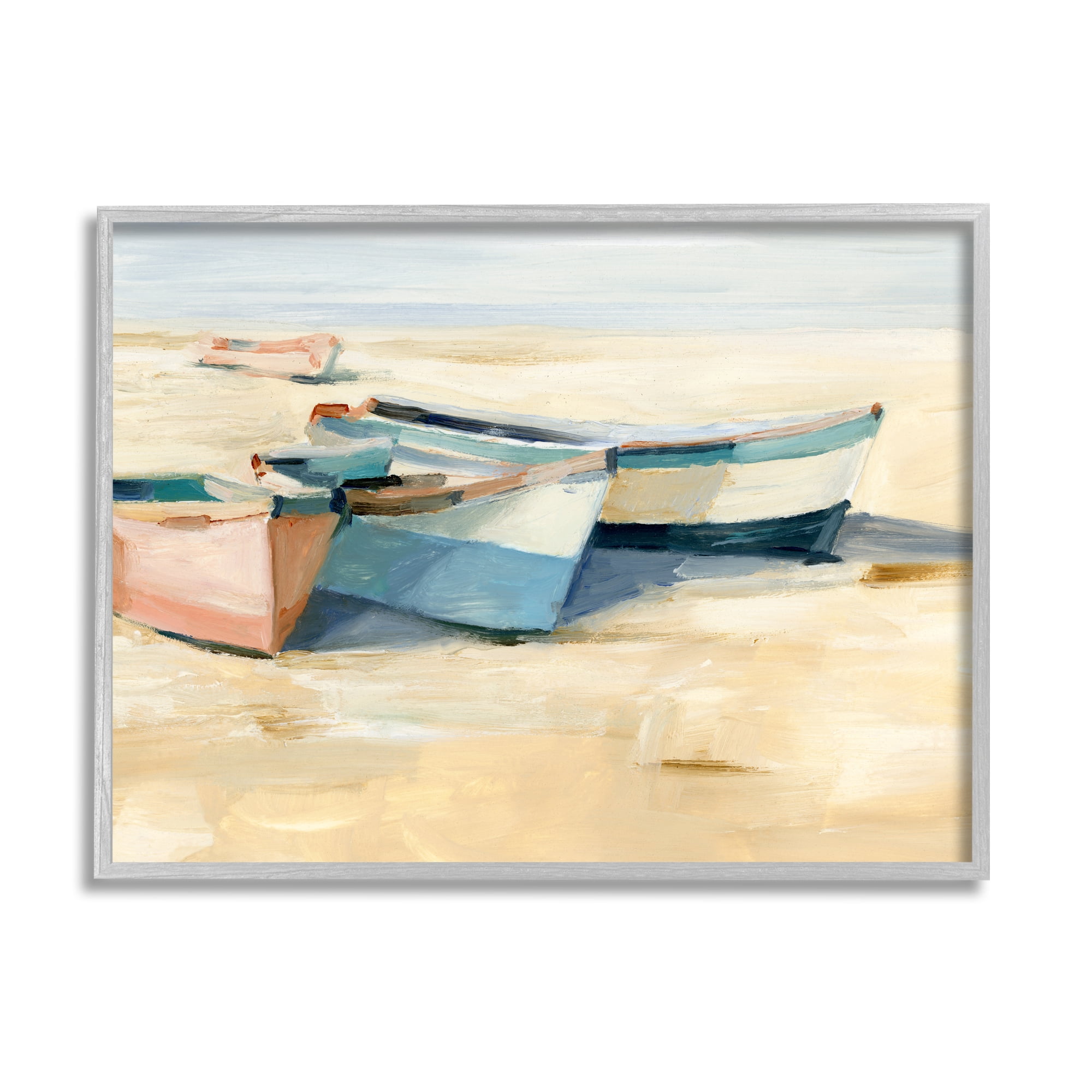 Stupell Industries Docked Boats Painting Transportation Painting Gray Framed Art Print Wall Art, 30 x 24
