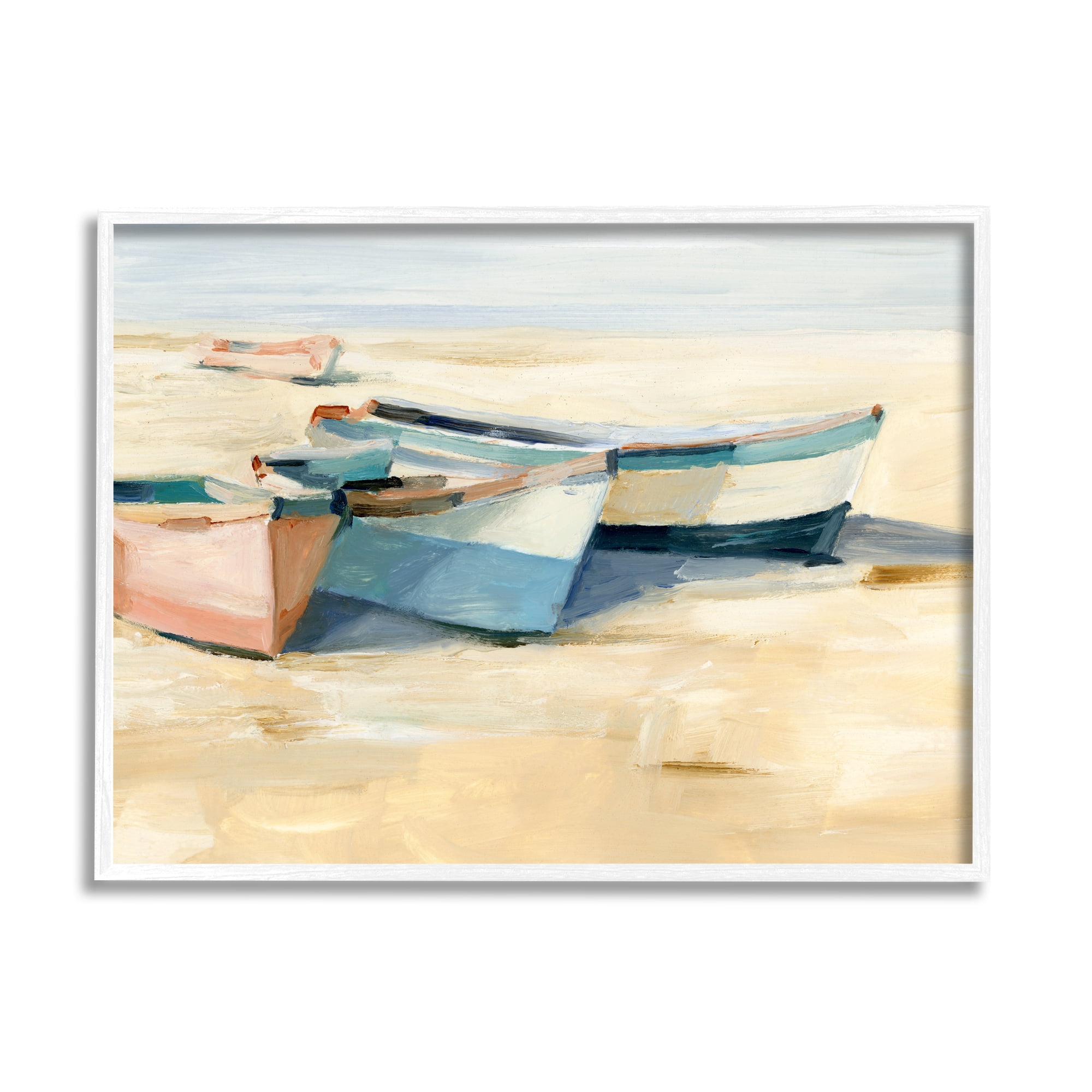 Stupell Industries Docked Boats Painting Transportation Painting White Framed Art Print Wall Art, 30 x 24