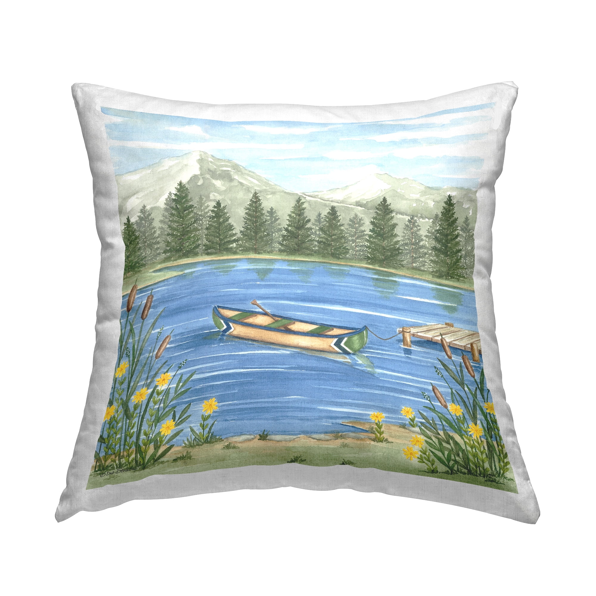 Stupell Industries Docked Canoe on Lake Decorative Printed Throw Pillow, 18 x 18