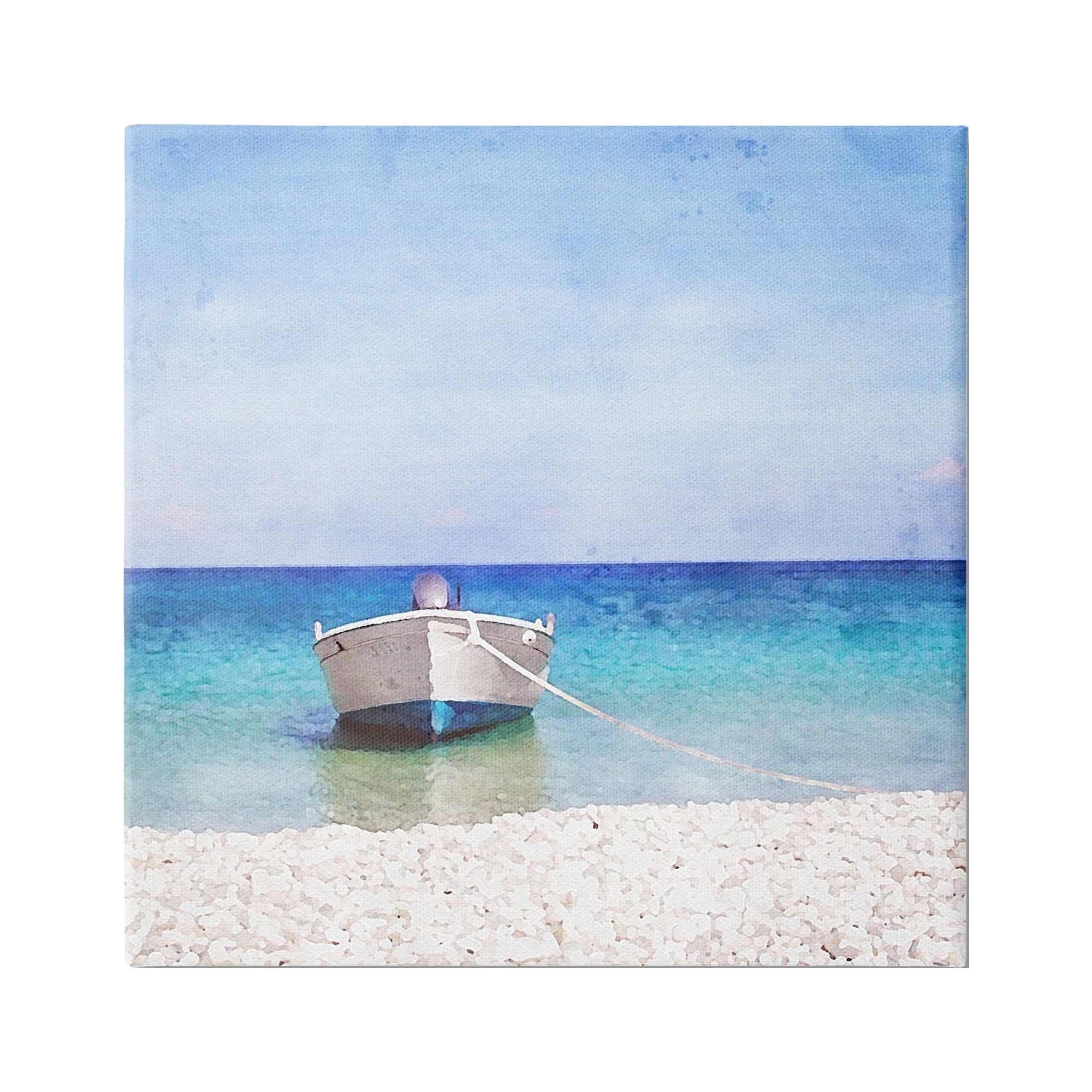 Stupell Industries Docked Dinghy Boat Transportation Painting Gallery Wrapped Canvas Art Print Wall Art, 24 x 24