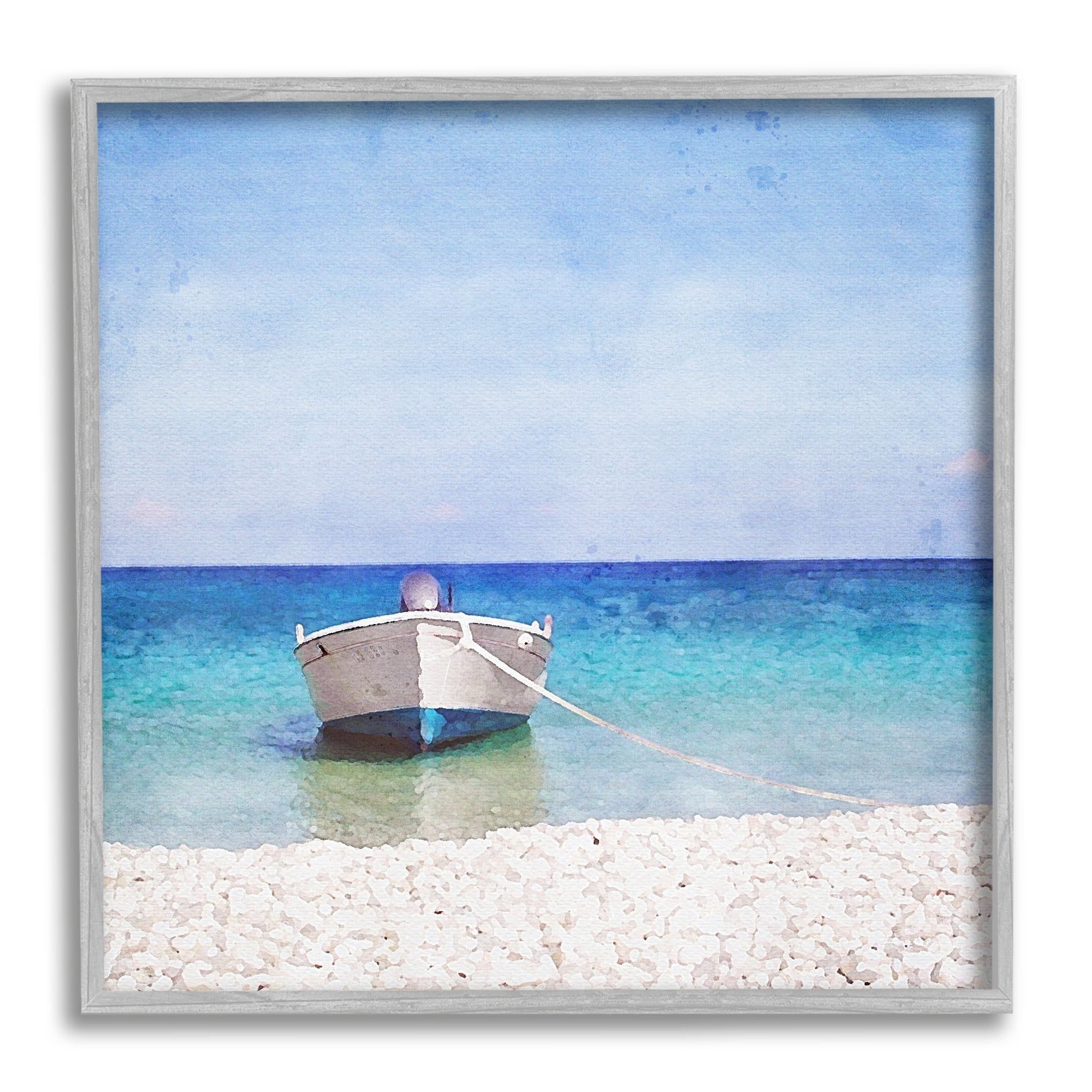 Stupell Industries Docked Dinghy Boat Transportation Painting Gray Framed Art Print Wall Art, 24 x 24