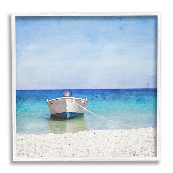 Stupell Industries Docked Dinghy Boat Transportation Painting White Framed Art Print Wall Art, 24 x 24