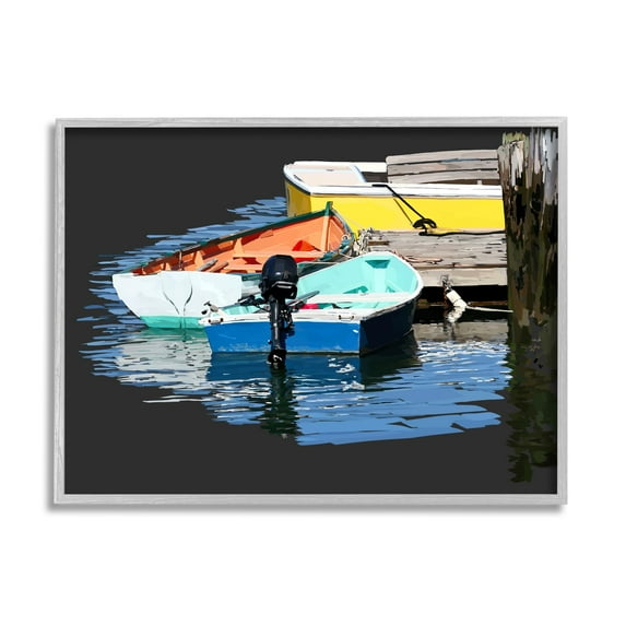 Stupell Industries Docked Dinghy Boats Bold Hues Coastal Photography Gray Framed Art Print Wall Art