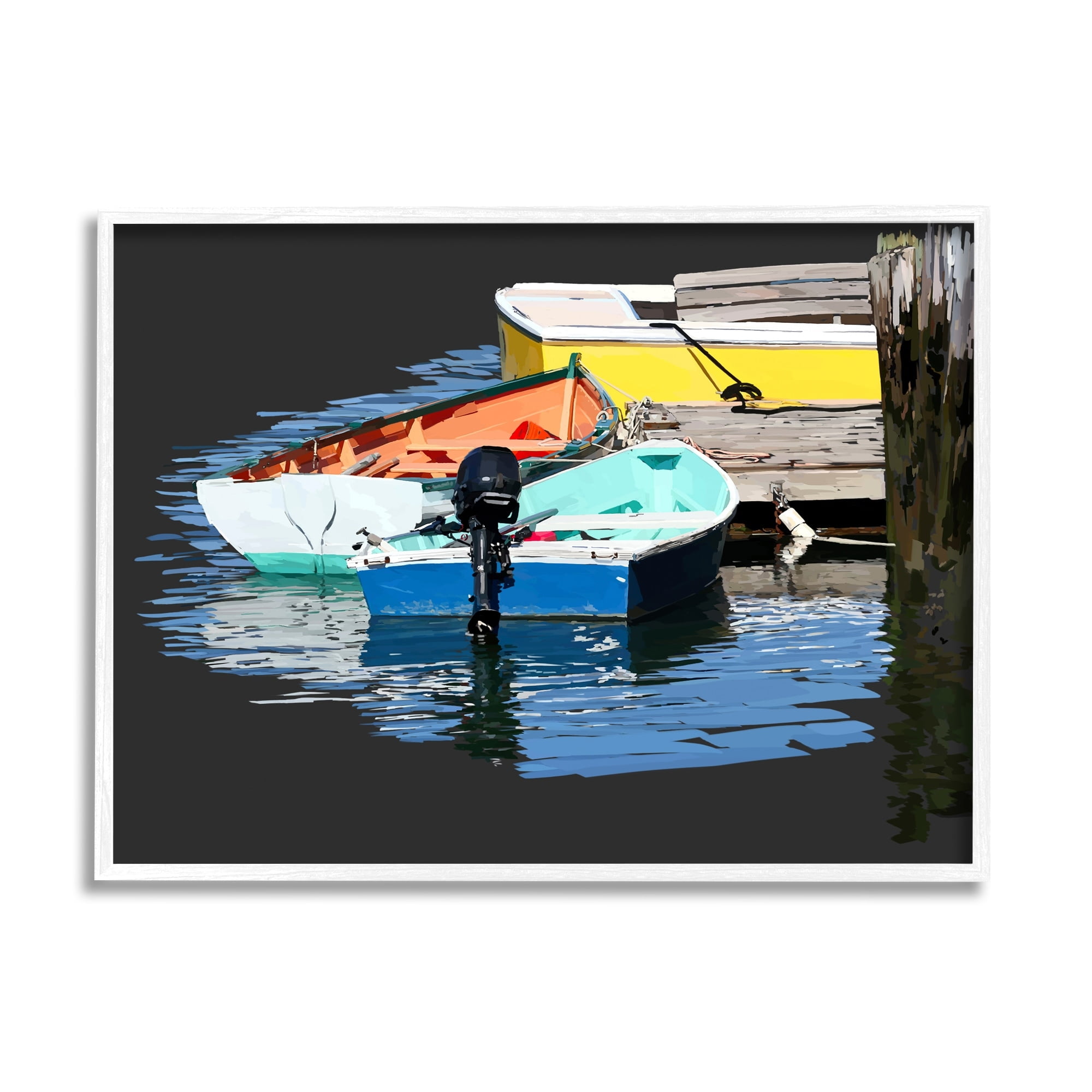 Stupell Industries Docked Dinghy Boats Bold Hues Coastal Photography White Framed Art Print Wall Art