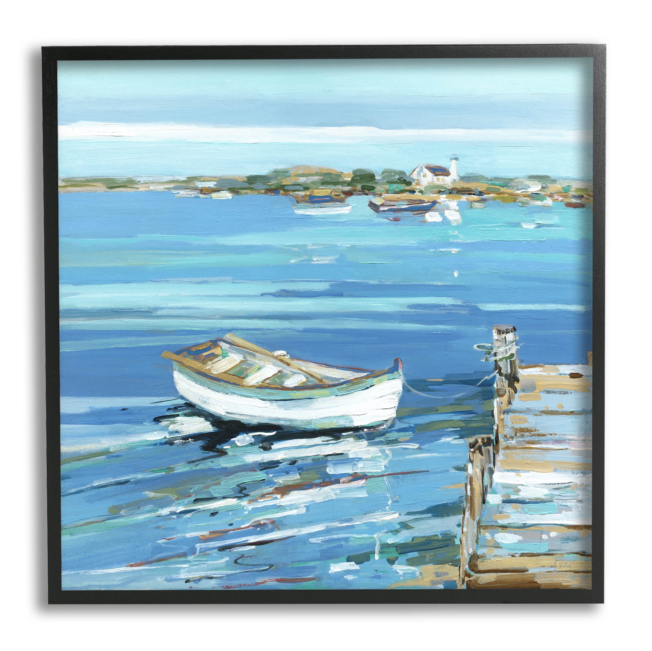 Stupell Industries Docked Dinghy Lake Scenery Painting Black Framed Art Print Wall Art, Design by Sally Swatland