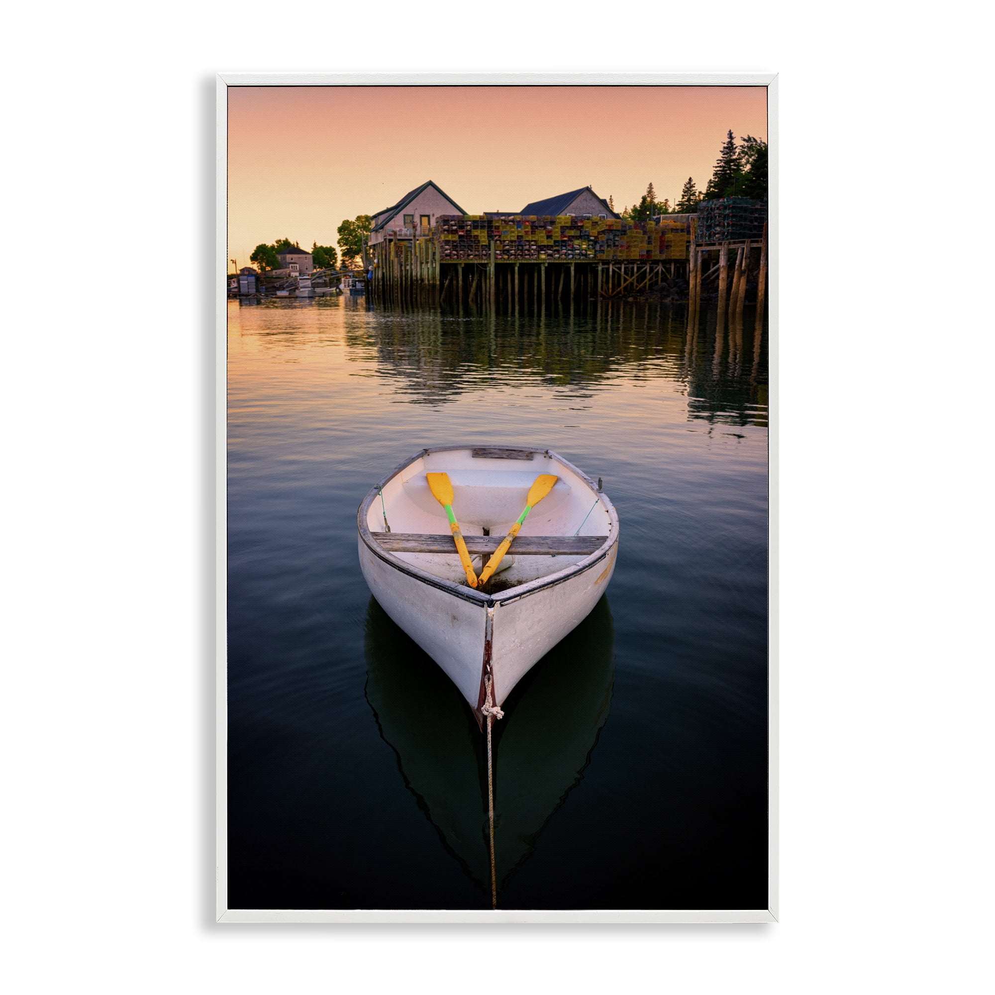 Stupell Industries Docked Rowboat with Oars Transportation Photography White Framed Art Print Wall Art, 20 x 30