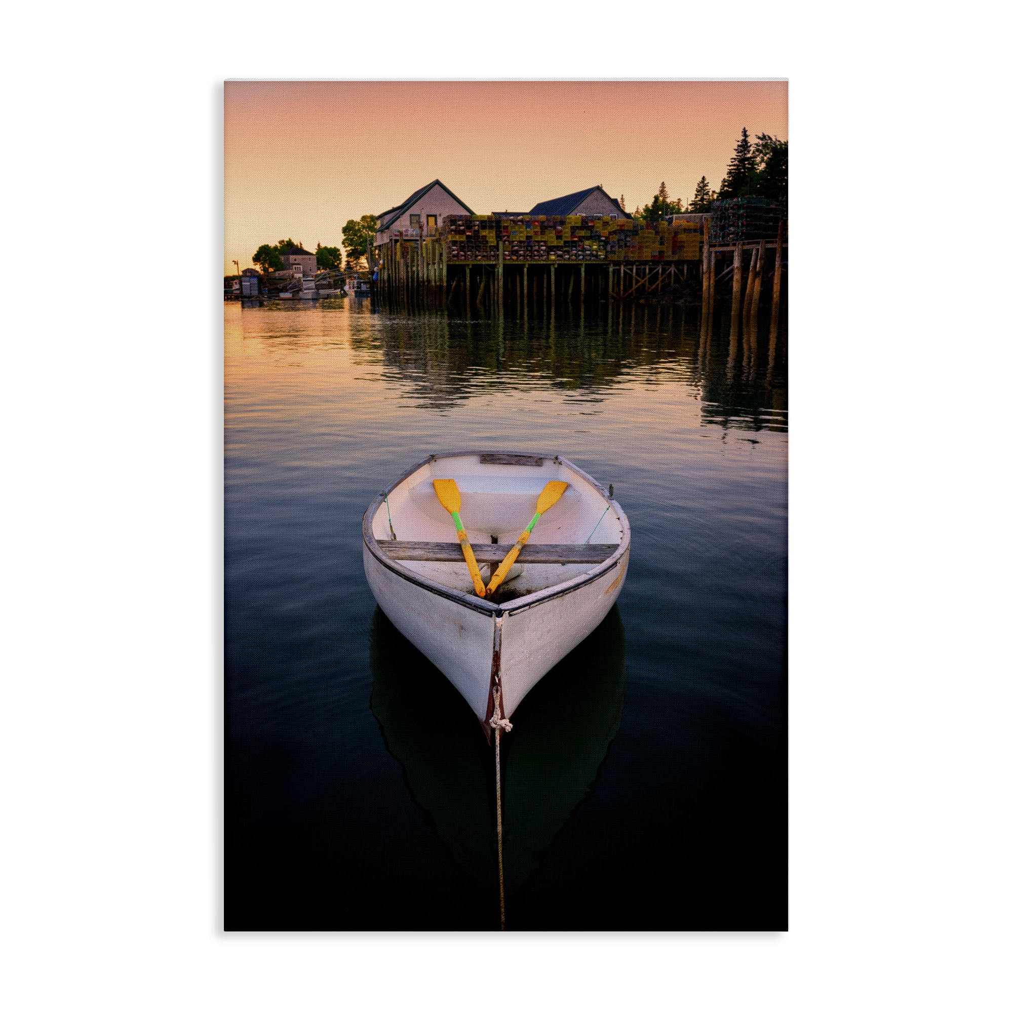 Stupell Industries Docked Rowboat with Oars Transportation Photography Wrapped Canvas Art Print Wall Art, 20 x 30