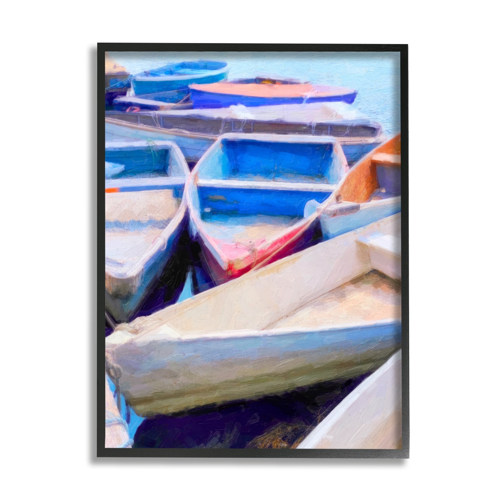 Stupell Industries Docked Rowboats Vivid Hues Coastal Painting Black Framed Art Print Wall Art