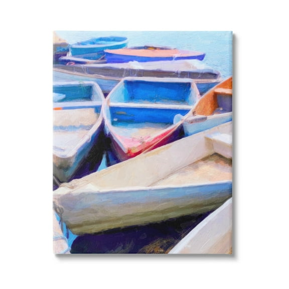 Stupell Industries Docked Rowboats Vivid Hues Coastal Painting Gallery Wrapped Canvas Print Wall Art
