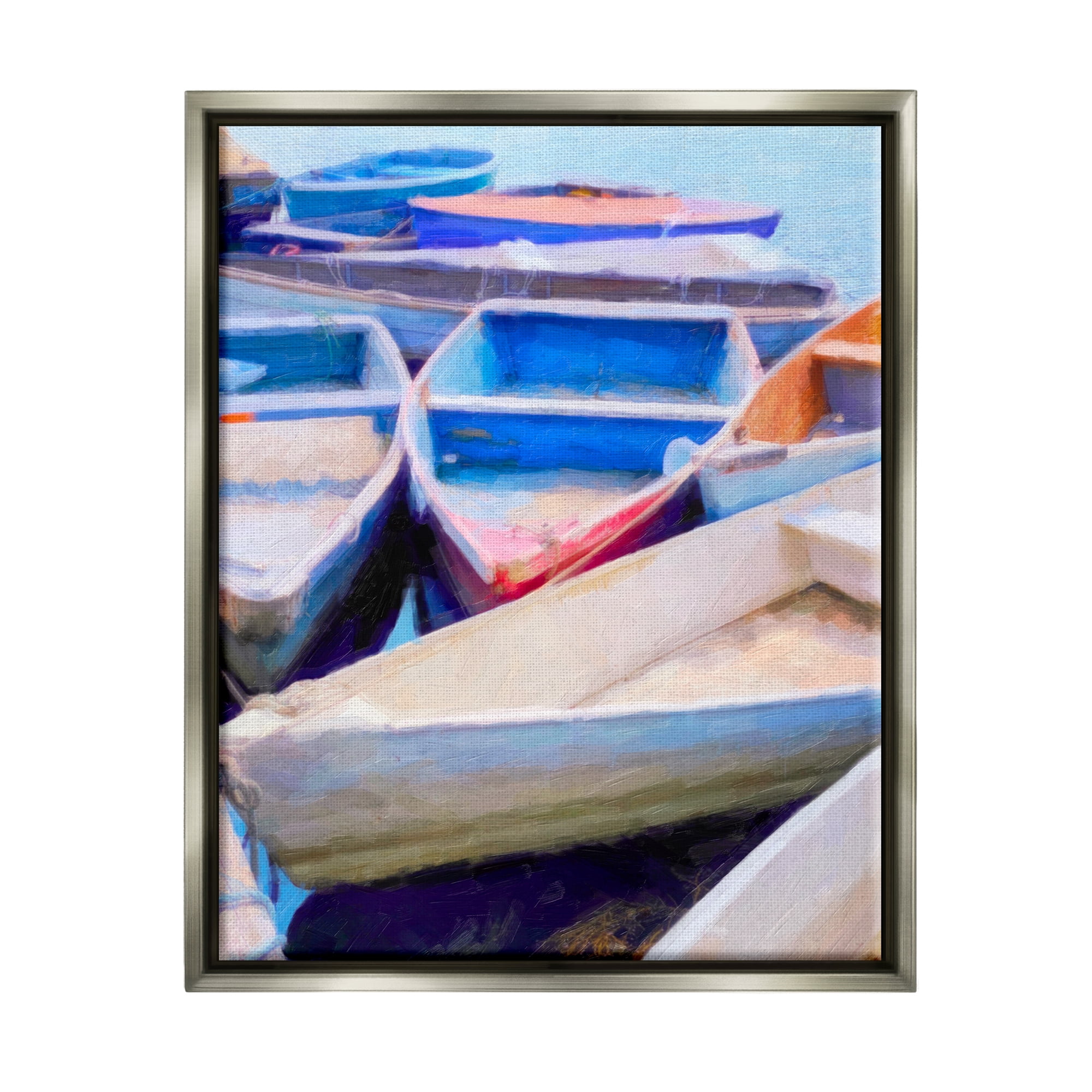 Stupell Industries Docked Rowboats Vivid Hues Coastal Painting Gray Floater Framed Art Print Wall Art