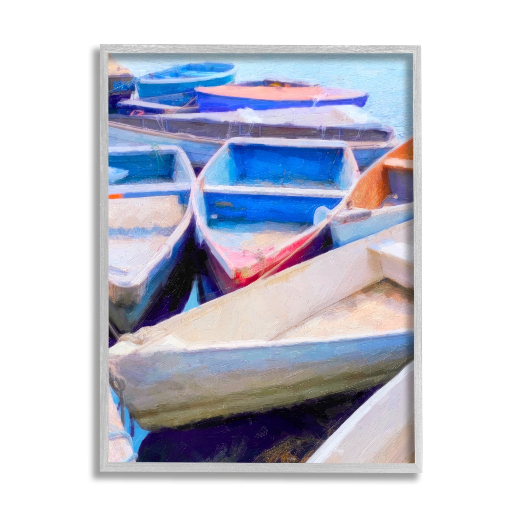 Stupell Industries Docked Rowboats Vivid Hues Coastal Painting Gray Framed Art Print Wall Art