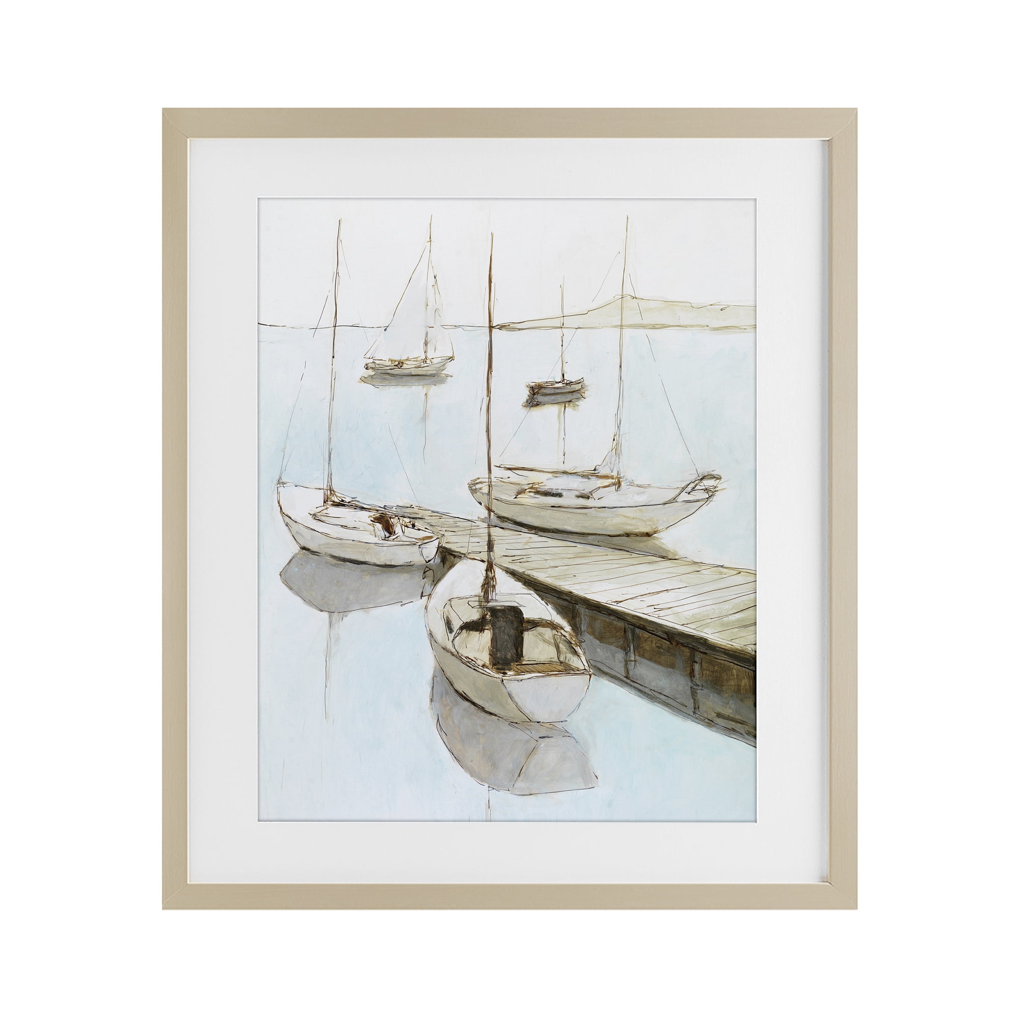 Stupell Industries Docked Sails Coastal Scene Birch Framed Print Under Glass, design by Lorenzo Collective
