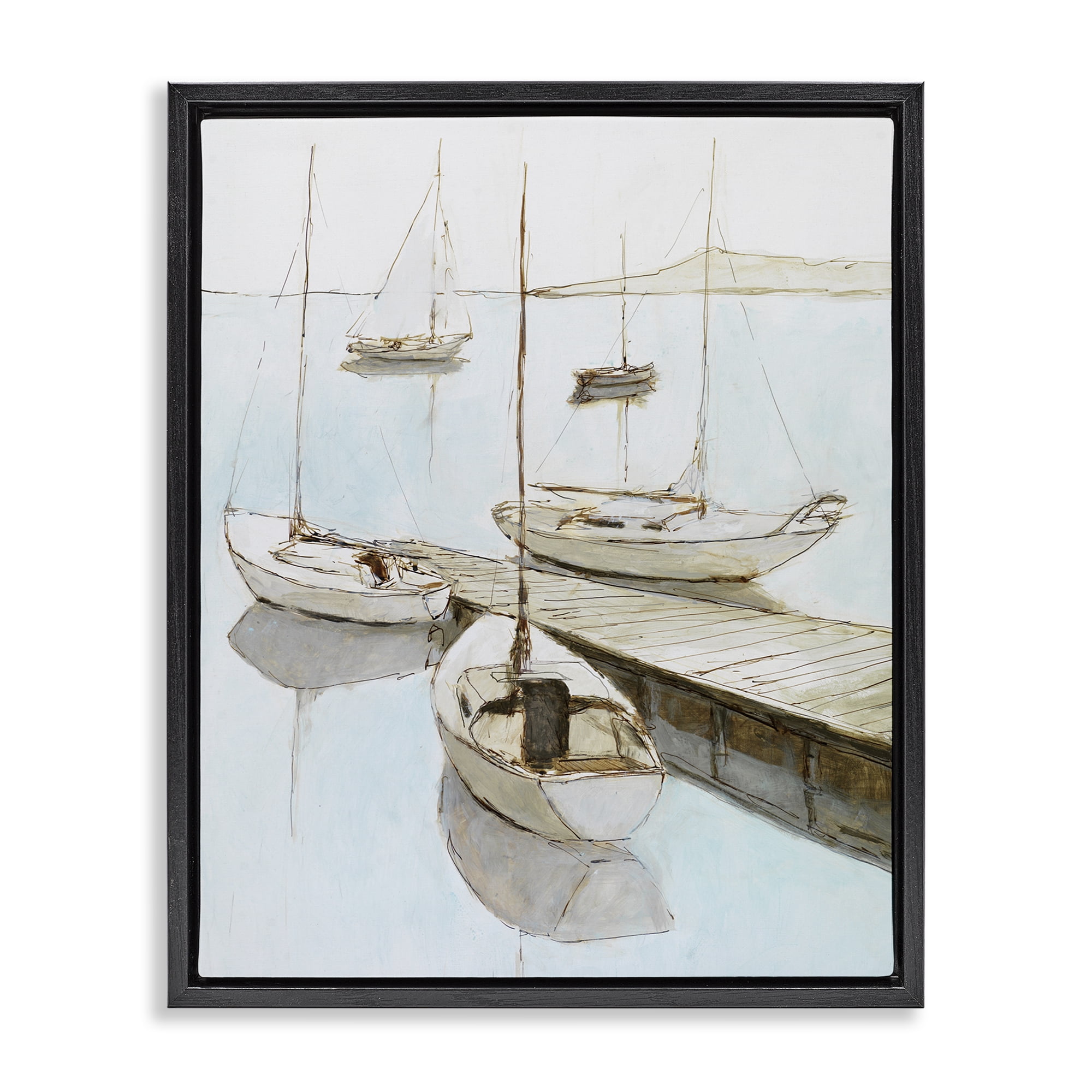 Stupell Industries Docked Sails Coastal Scene Black Framed Floater Canvas Wall Art, design by Lorenzo Collective