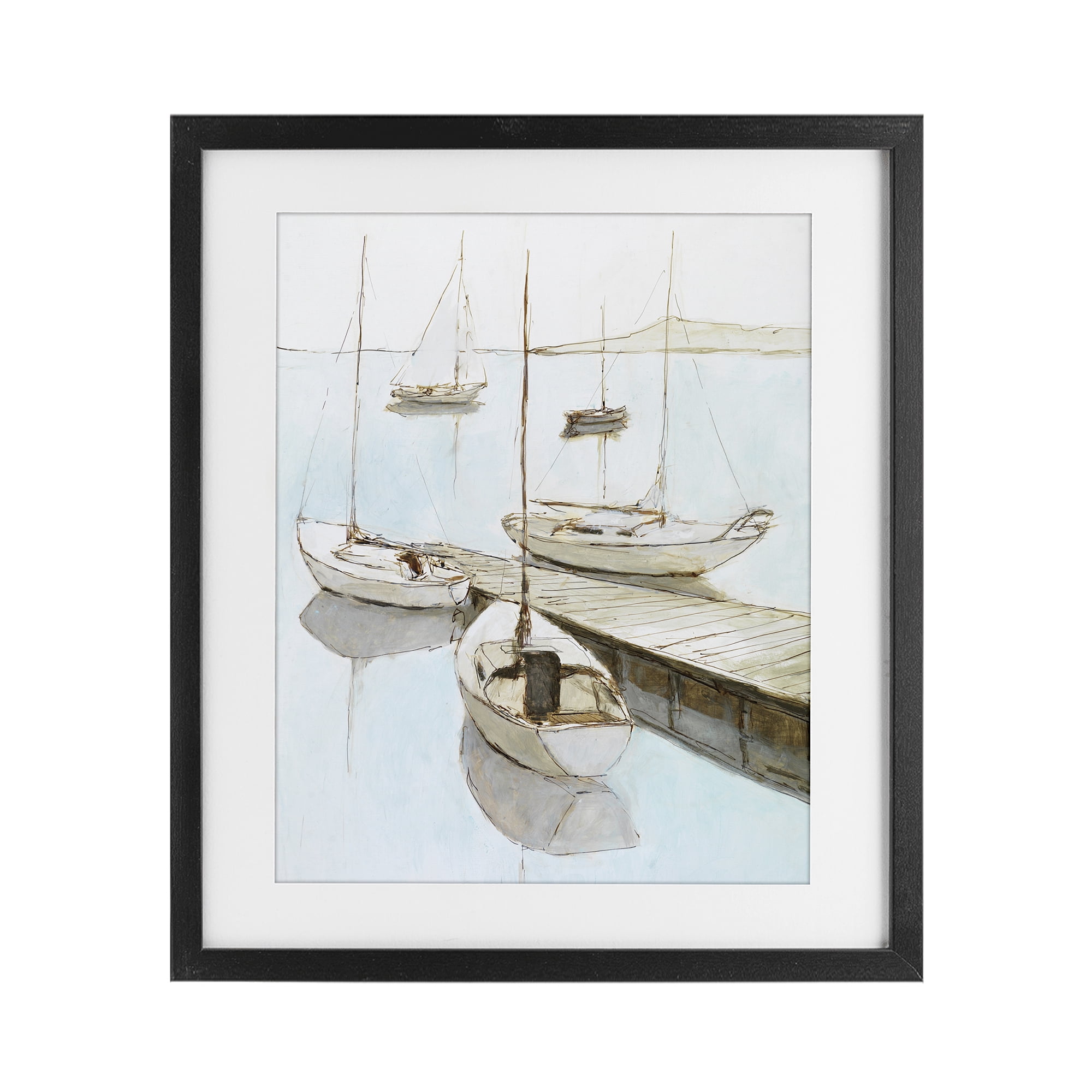 Stupell Industries Docked Sails Coastal Scene Black Framed Print Under Glass, design by Lorenzo Collective
