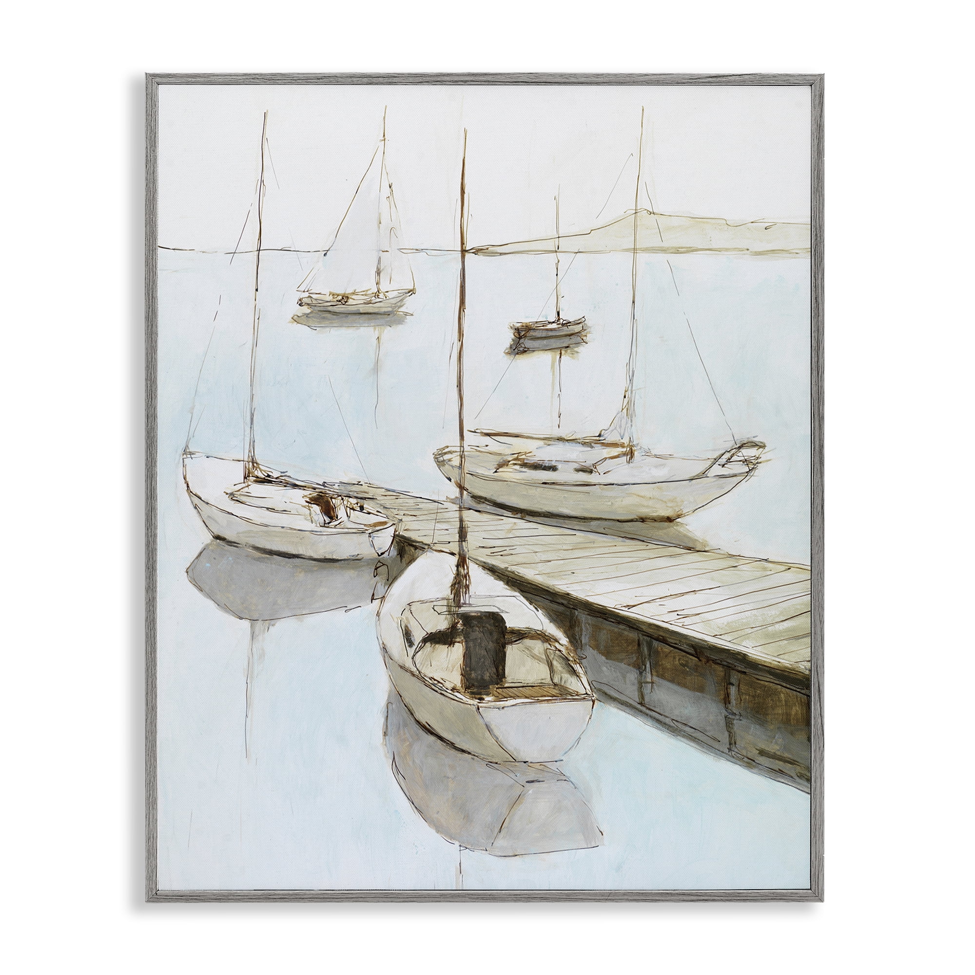 Stupell Industries Docked Sails Coastal Scene Gray Framed Giclee Art, design by Lorenzo Collective
