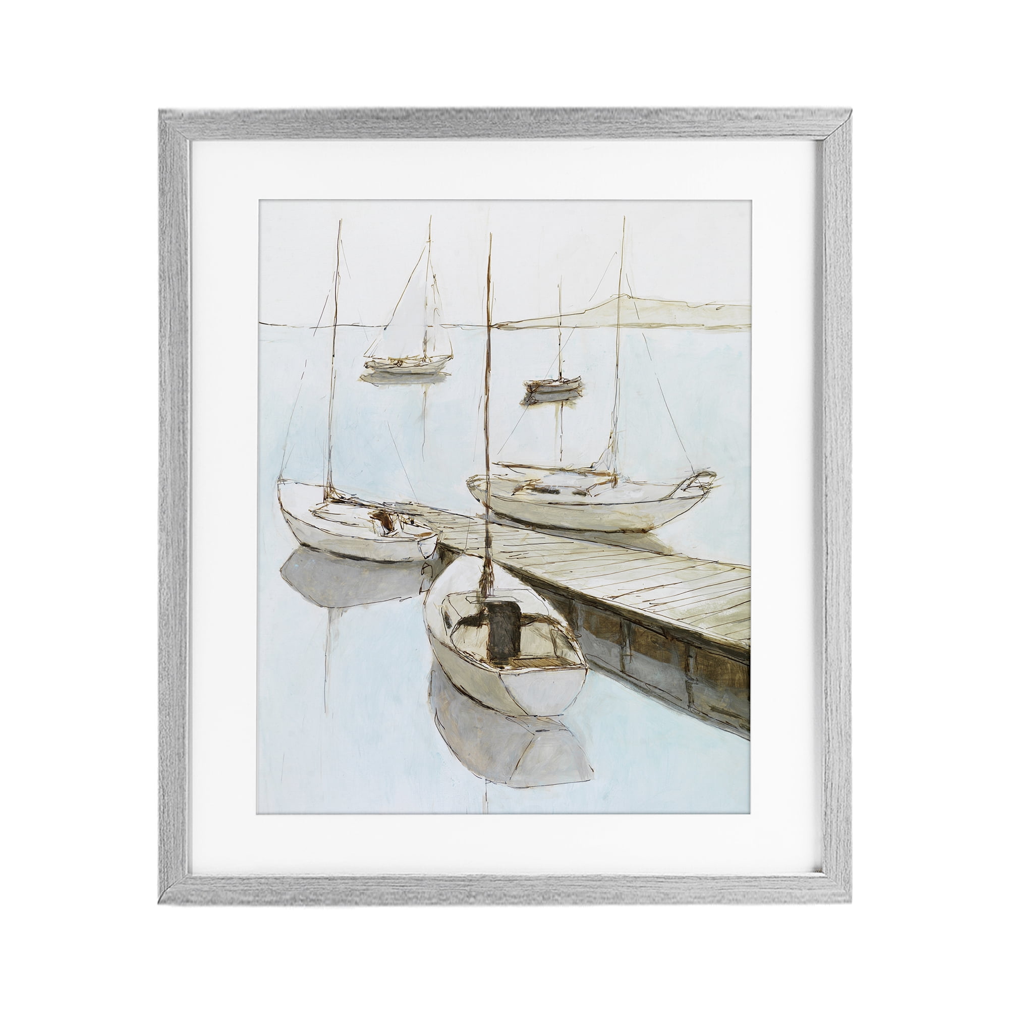 Stupell Industries Docked Sails Coastal Scene Gray Framed Print Under Glass, design by Lorenzo Collective