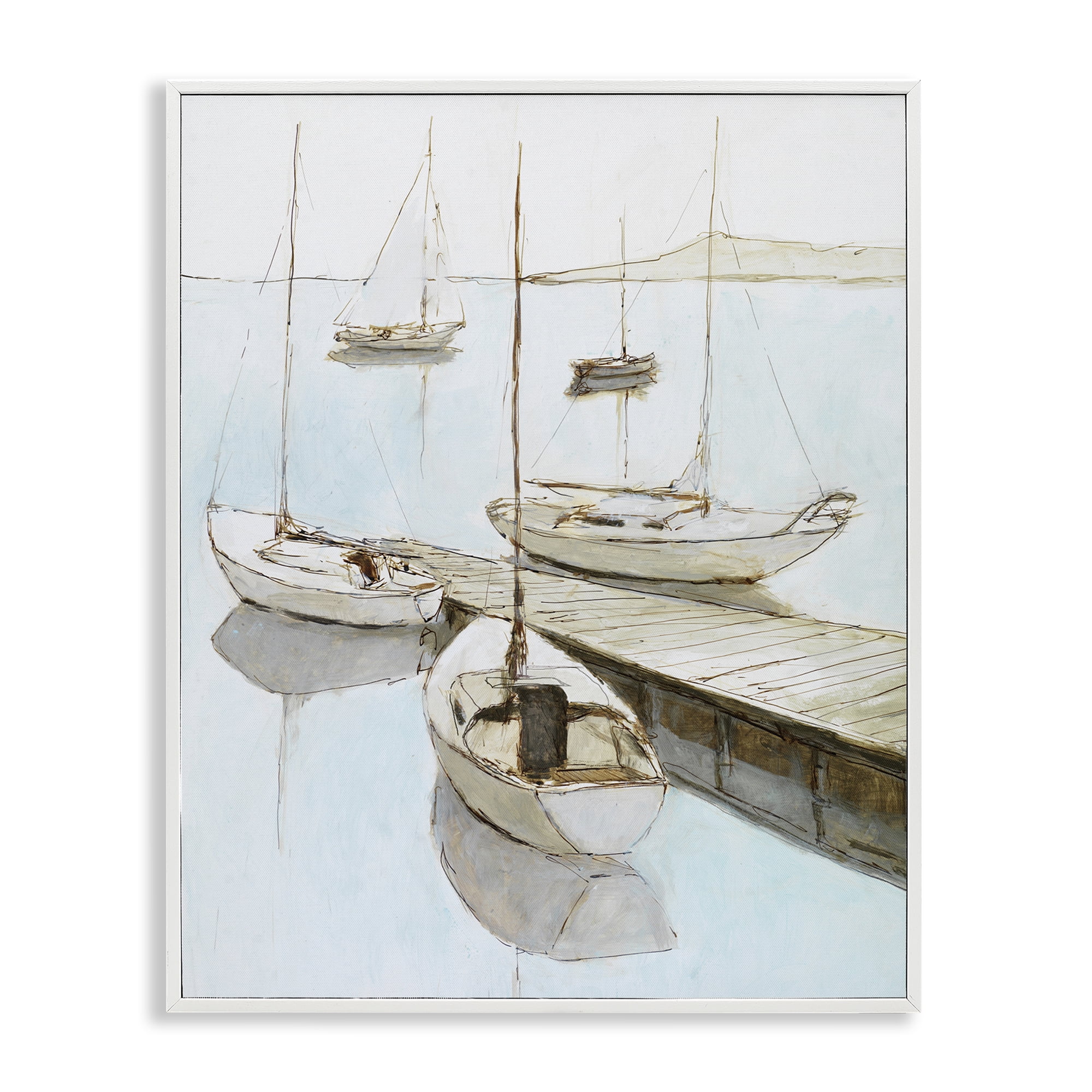 Stupell Industries Docked Sails Coastal Scene White Framed Giclee Art, design by Lorenzo Collective