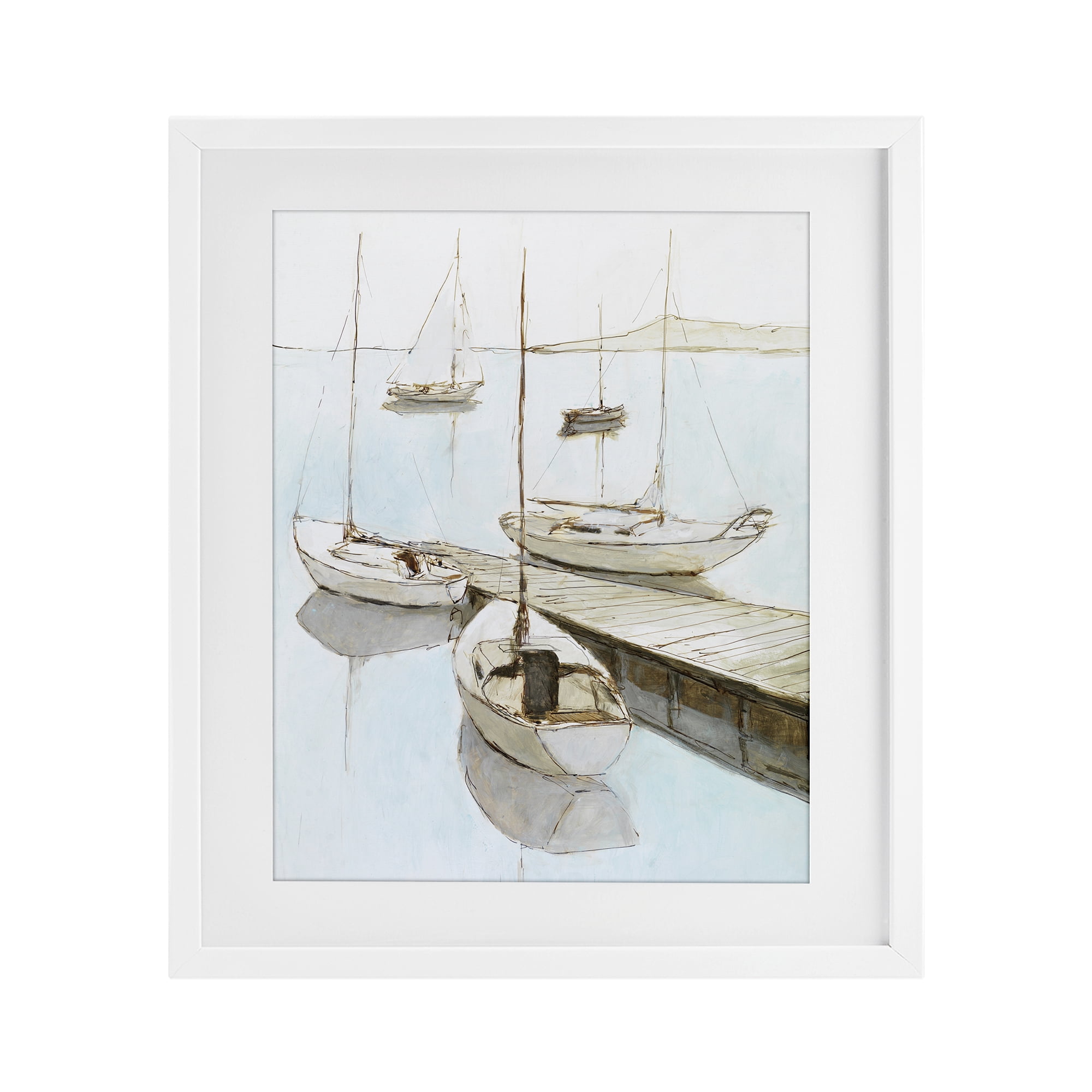 Stupell Industries Docked Sails Coastal Scene White Framed Print Under Glass, design by Lorenzo Collective