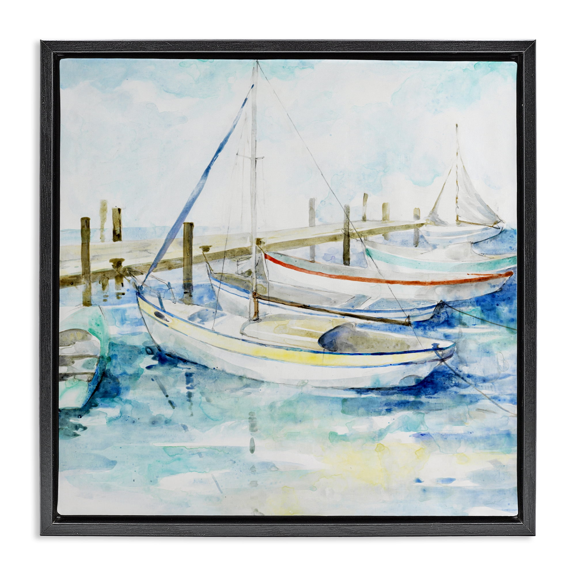 Stupell Industries Docked Sails on Stormy Seas Black Framed Floater Canvas Wall Art, design by Lorenzo Collective