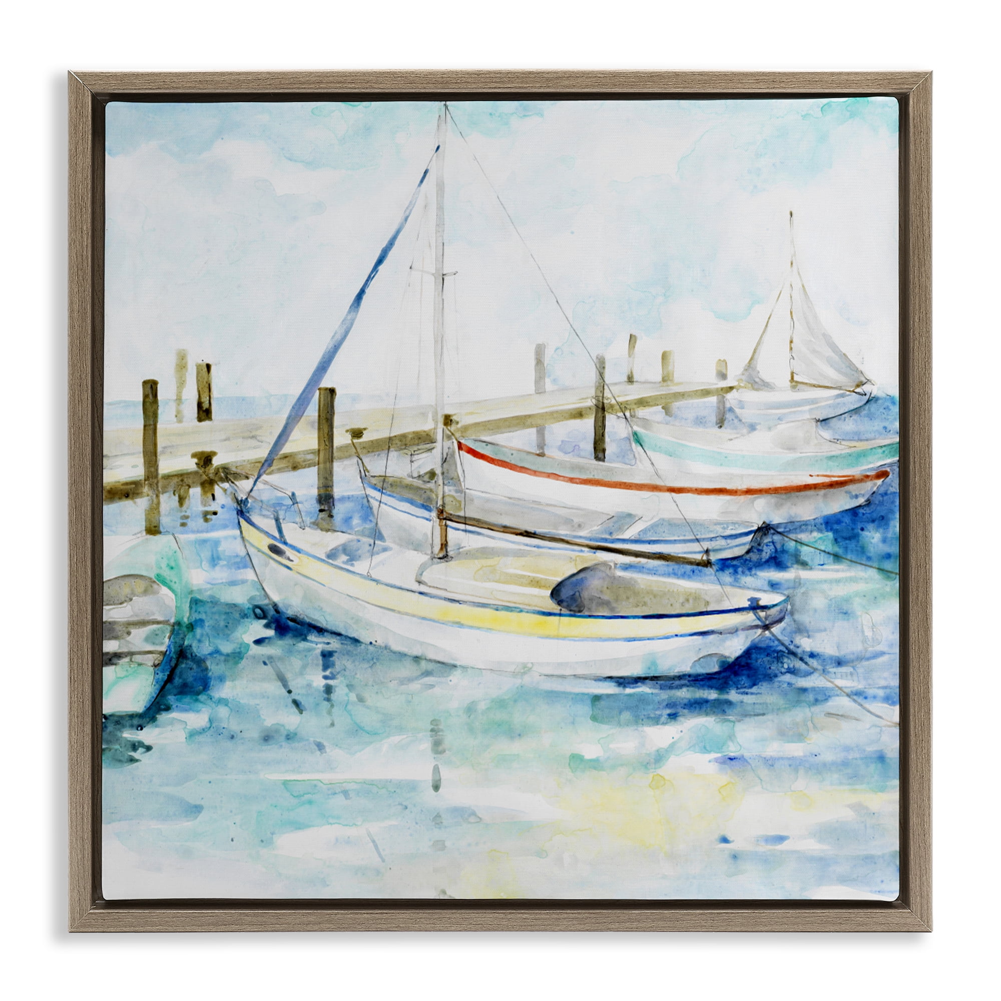 Stupell Industries Docked Sails on Stormy Seas Brown Framed Floater Canvas Wall Art, design by Lorenzo Collective