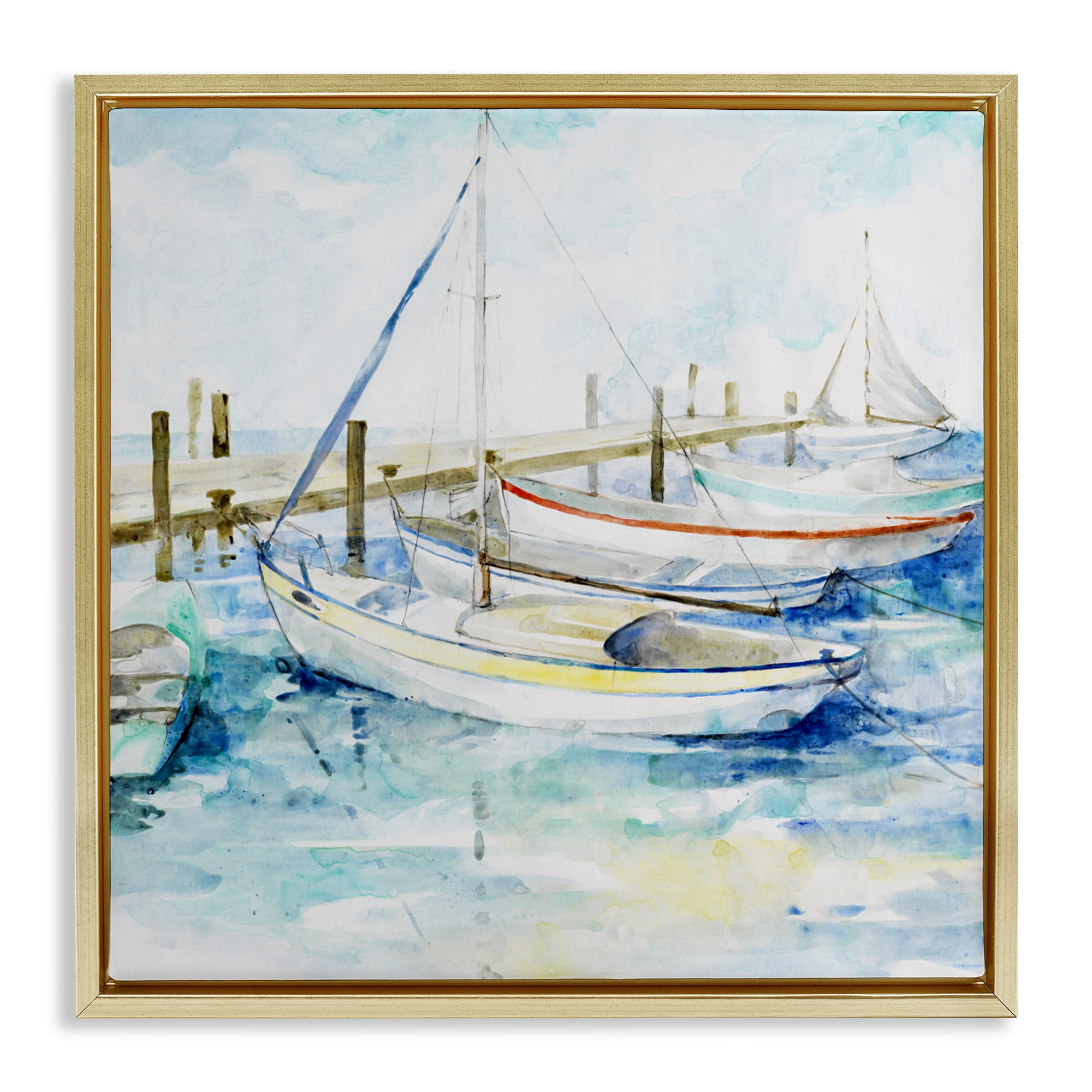 Stupell Industries Docked Sails on Stormy Seas Gold Framed Floater Canvas Wall Art, design by Lorenzo Collective