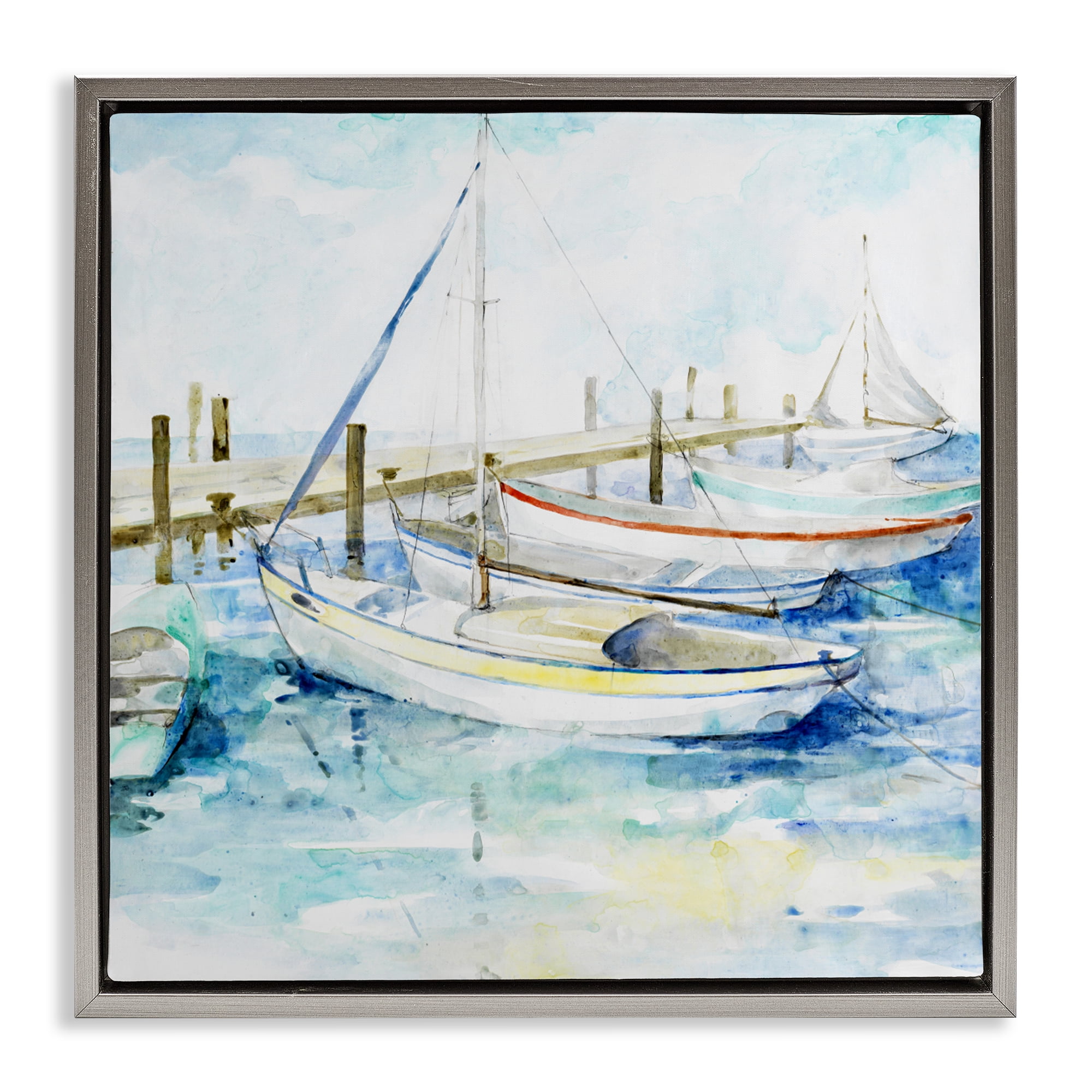 Stupell Industries Docked Sails on Stormy Seas Gray Framed Floater Canvas Wall Art, design by Lorenzo Collective
