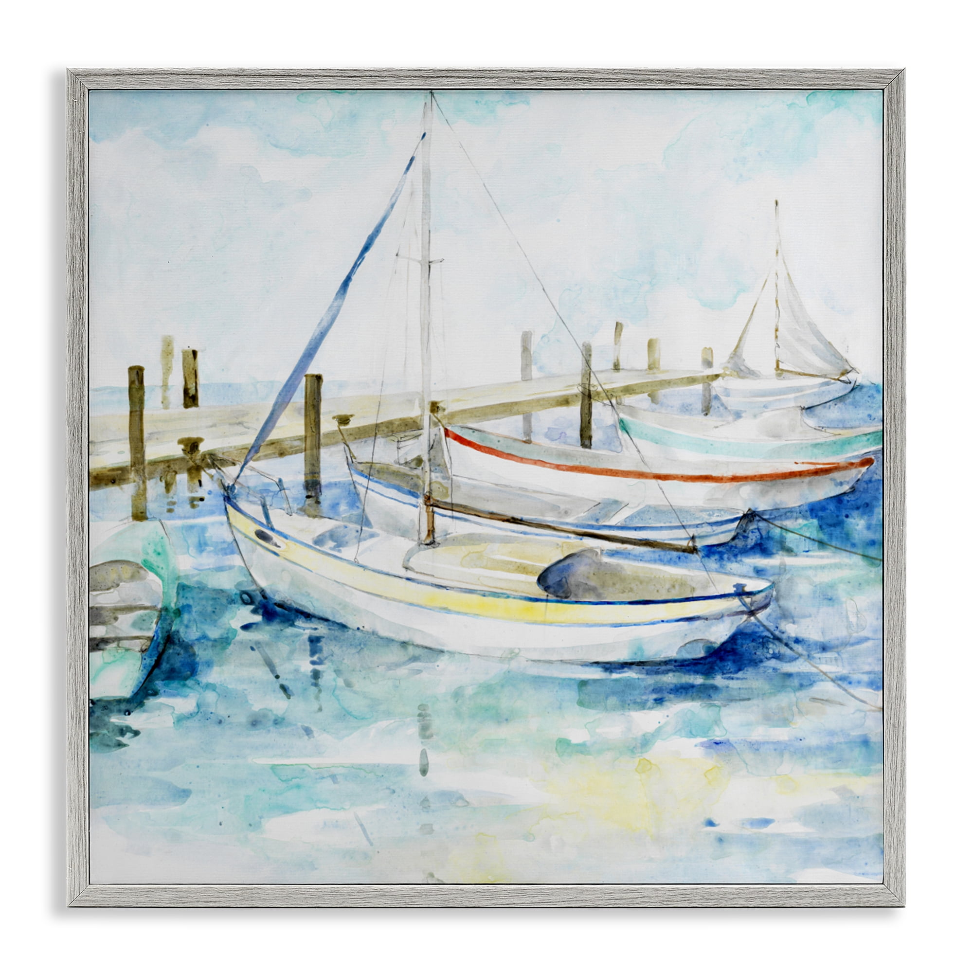Stupell Industries Docked Sails on Stormy Seas Gray Framed Giclee Art, design by Lorenzo Collective