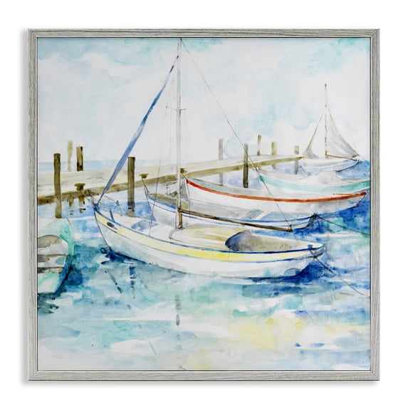Stupell Industries Coastal Docked Sails on Stormy Seas Gray Framed Giclee Art, 24 x 24, by Lorenzo Collective