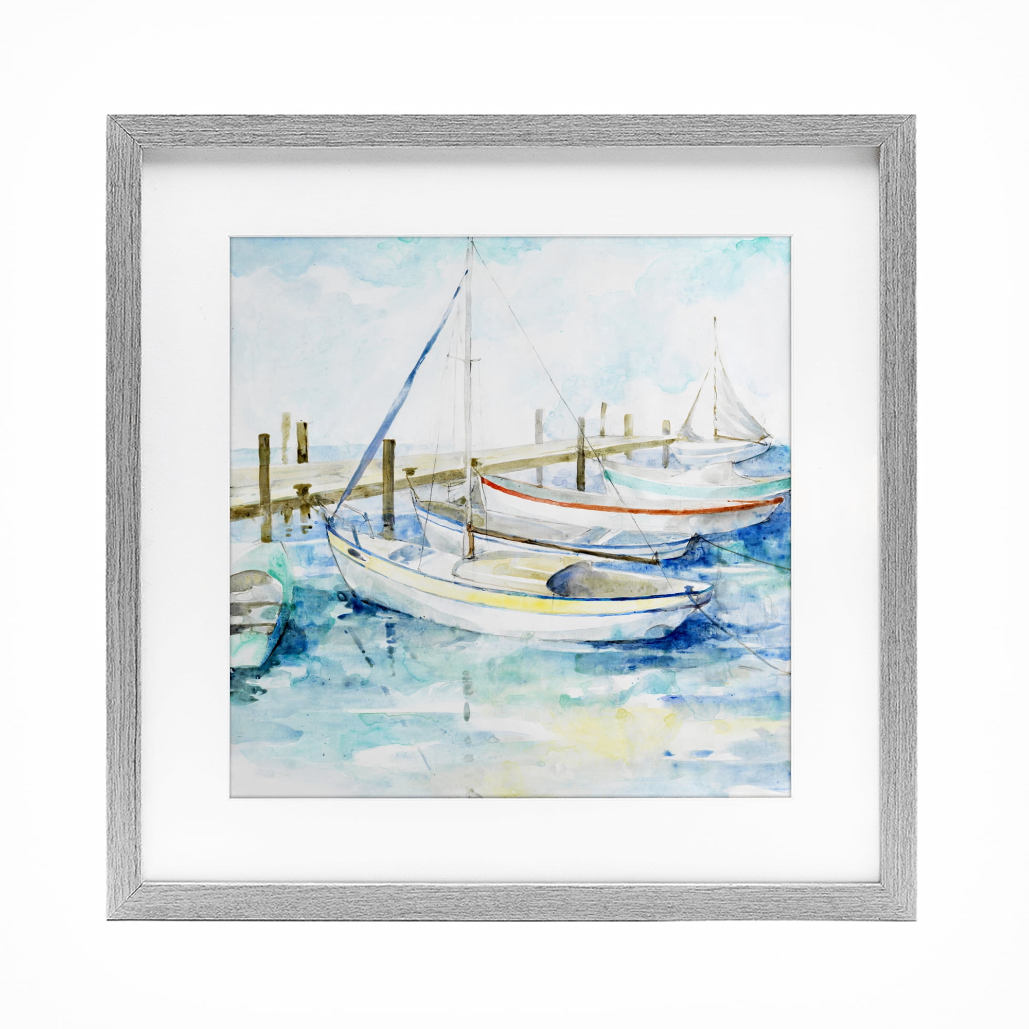 Stupell Industries Docked Sails on Stormy Seas Gray Framed Print Under Glass, design by Lorenzo Collective