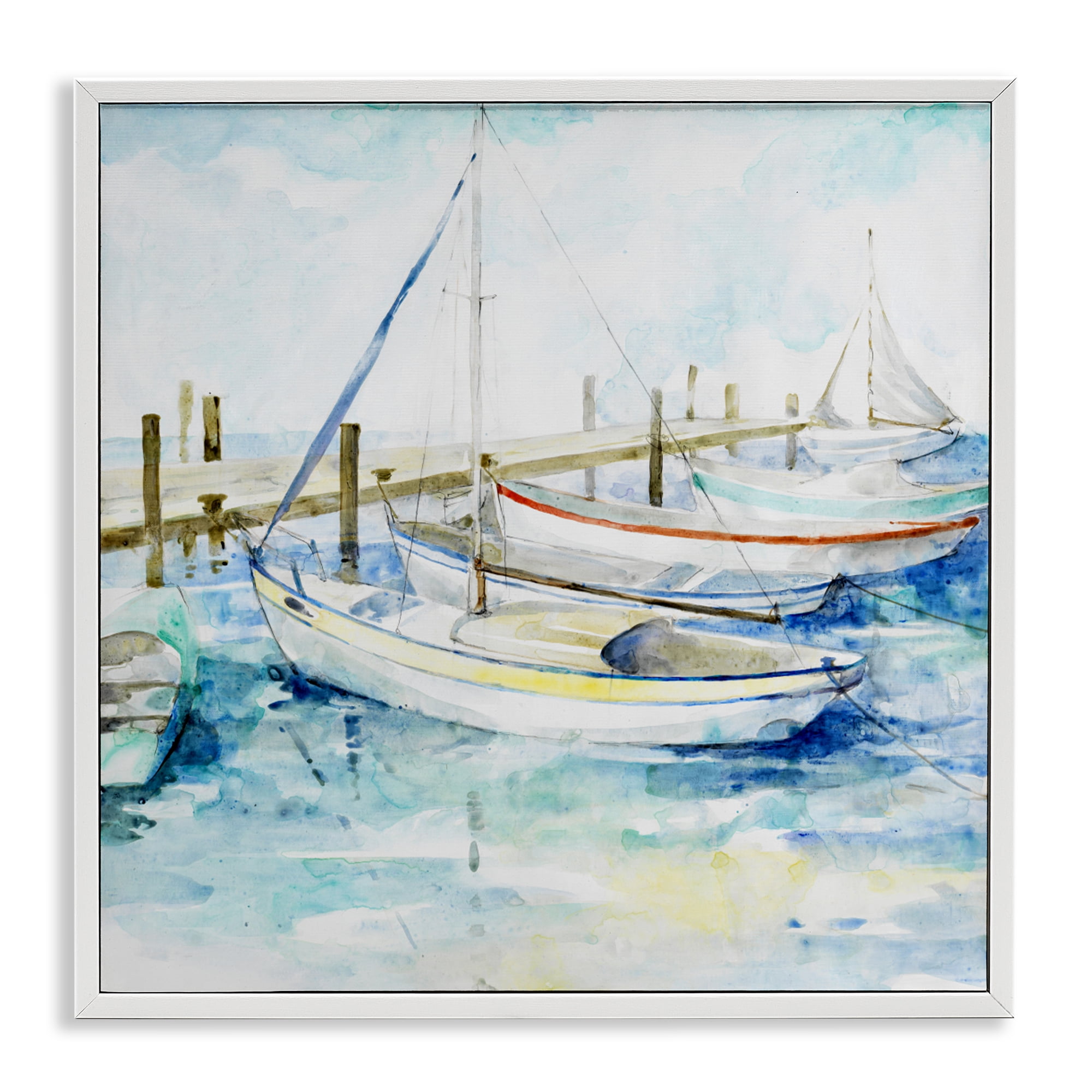 Stupell Industries Docked Sails on Stormy Seas White Framed Giclee Art, design by Lorenzo Collective