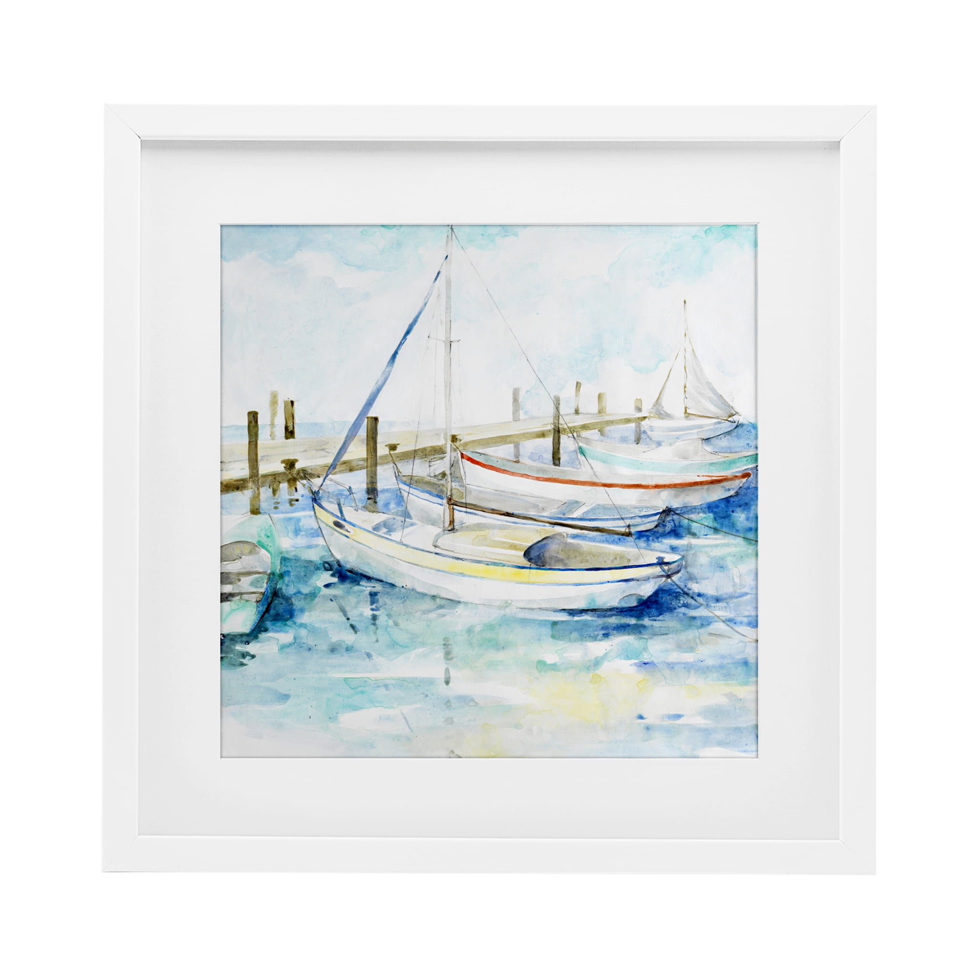Stupell Industries Docked Sails on Stormy Seas White Framed Print Under Glass, design by Lorenzo Collective