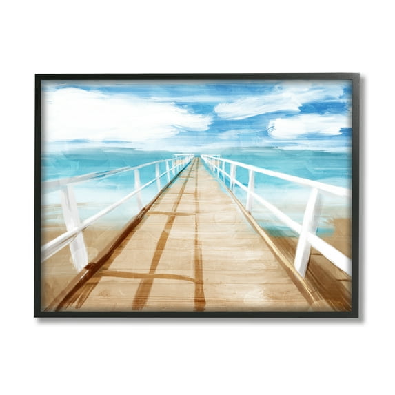 Stupell Industries Docks Out to Ocean Horizon Contemporary Beach Scene Nature Painting Black Framed Art Print Wall Art, 24 x 30