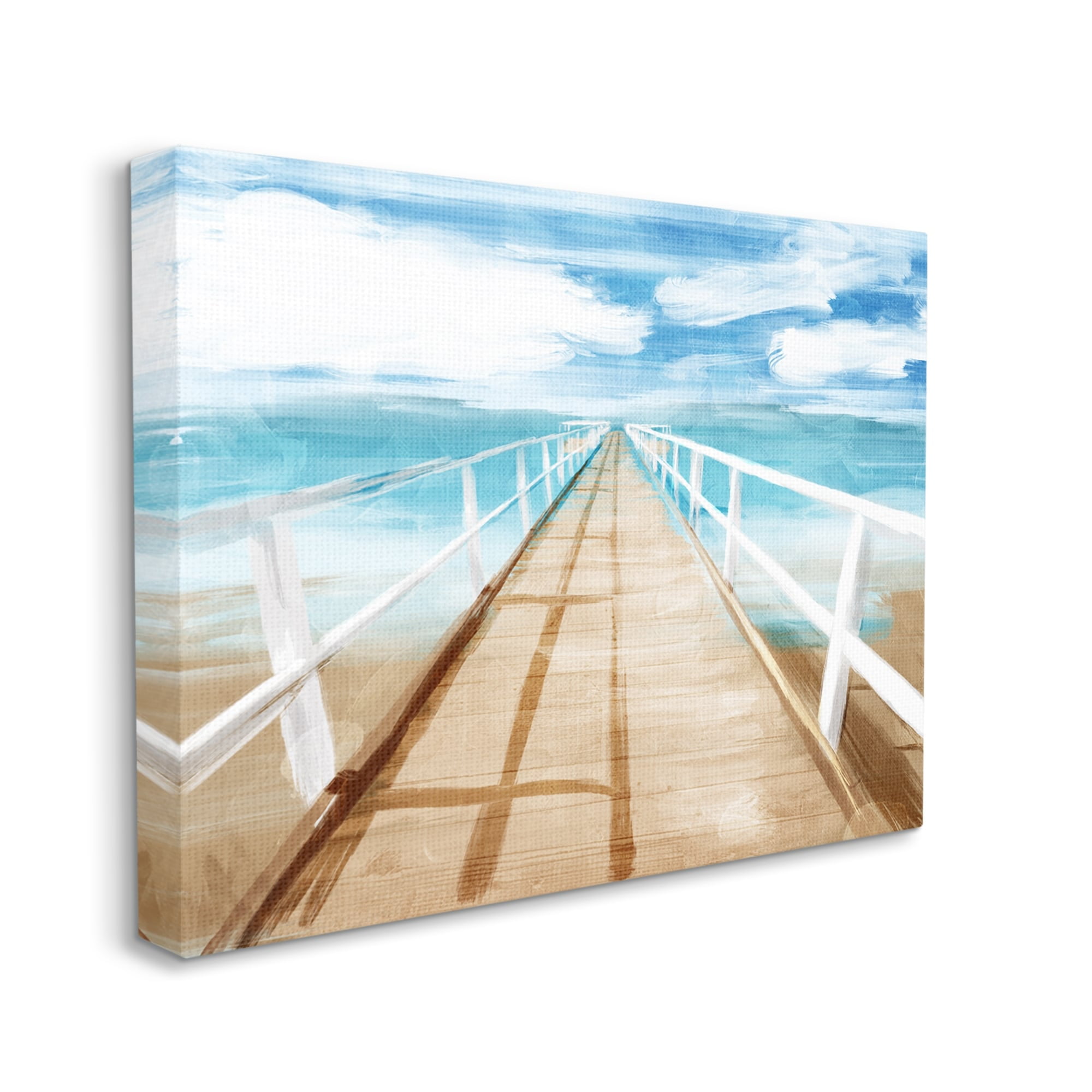 Stupell Industries Docks Out to Ocean Horizon Contemporary Beach Scene Nature Painting Gallery Wrapped Canvas Print Wall Art, 30 x 40