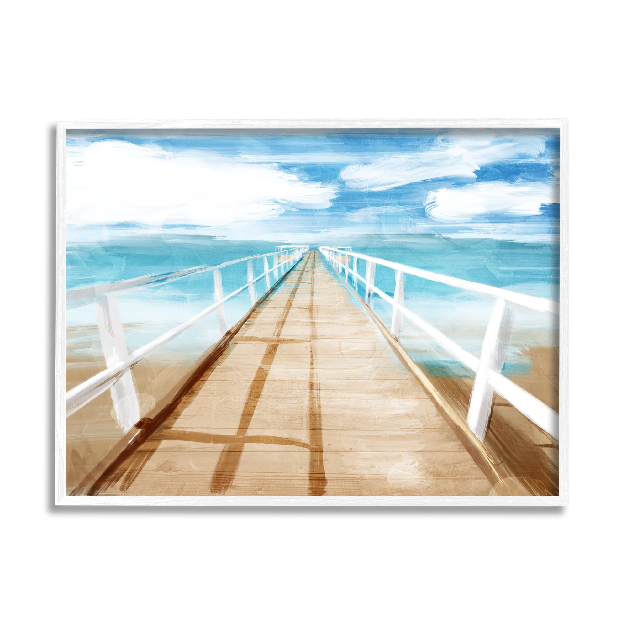 Stupell Industries Docks Out to Ocean Horizon Contemporary Beach Scene Nature Painting White Framed Art Print Wall Art, 11 x 14
