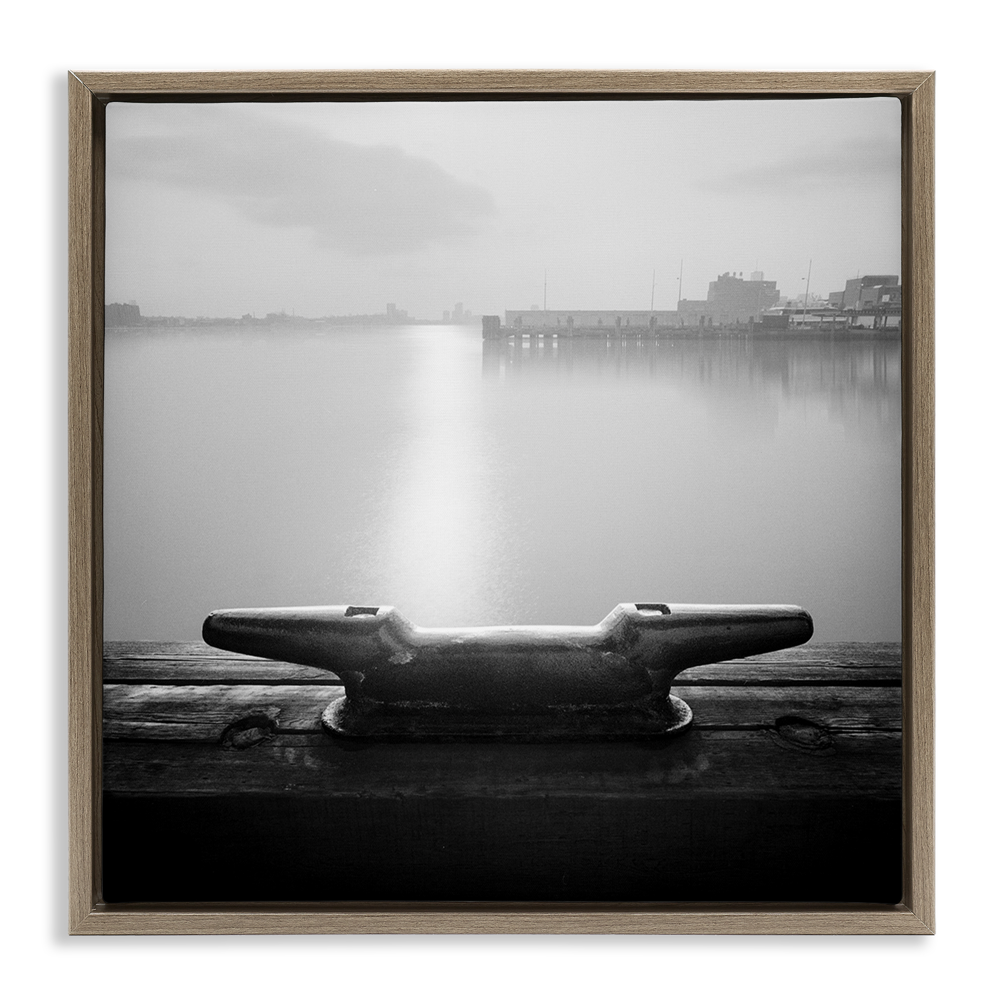 Stupell Industries Dockside Boat View Coastal Photography Brown Floater Framed Canvas Art Print Wall Art, 25 x 25