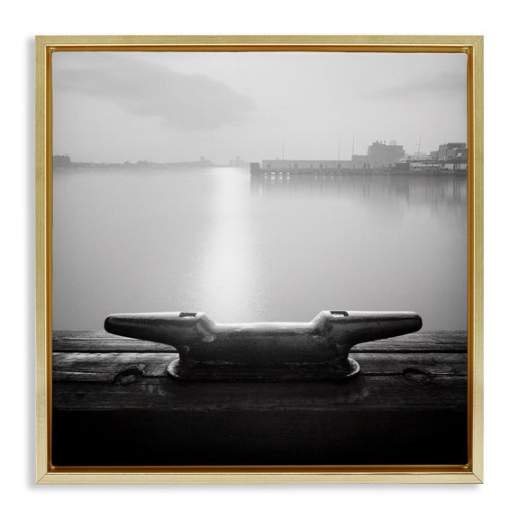 Stupell Industries Dockside Boat View Coastal Photography Gold Floater Framed Canvas Art Print Wall Art, 18 x 18