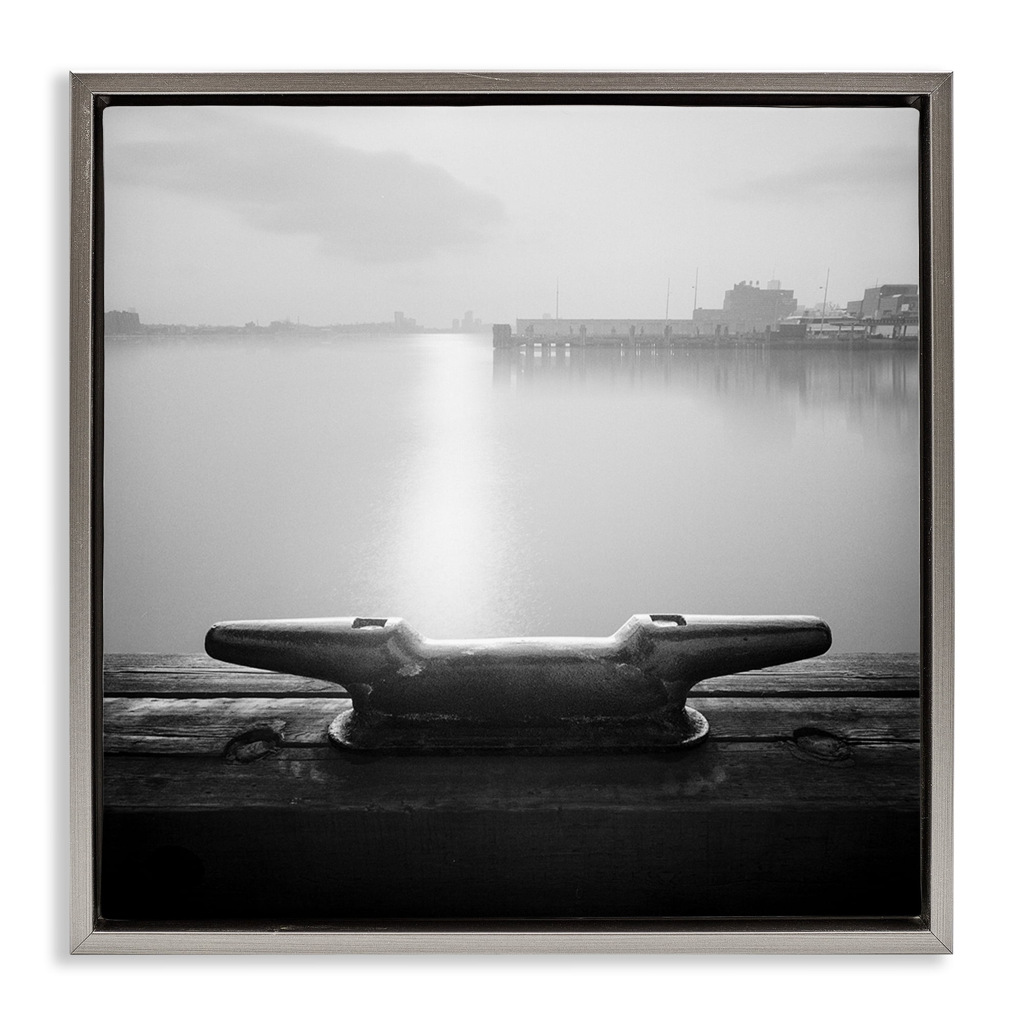 Stupell Industries Dockside Boat View Coastal Photography Gray Floater Framed Canvas Art Print Wall Art, 18 x 18