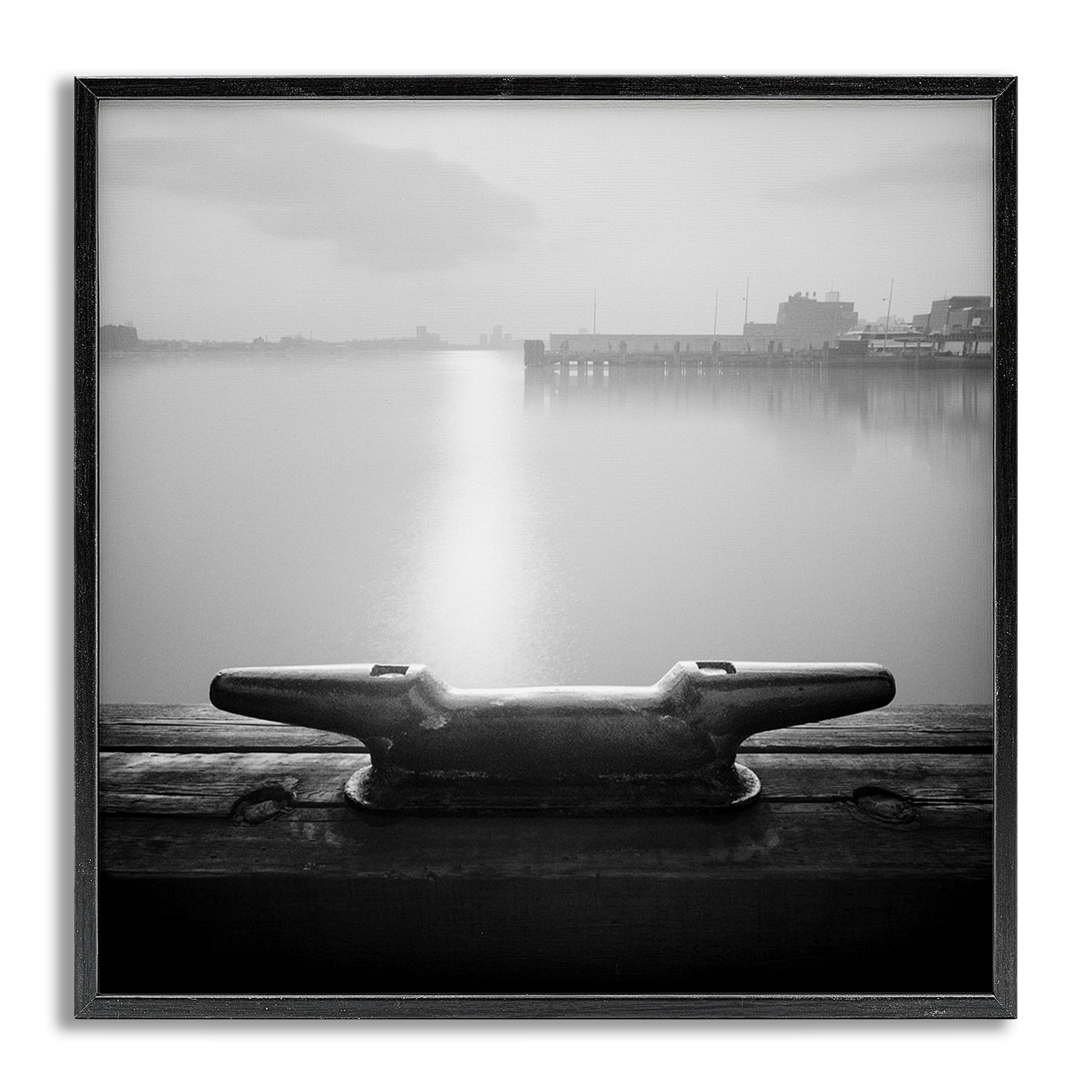 Stupell Industries Dockside Boat View Coastal Photography Gray Framed Art Print Wall Art, 24 x 24