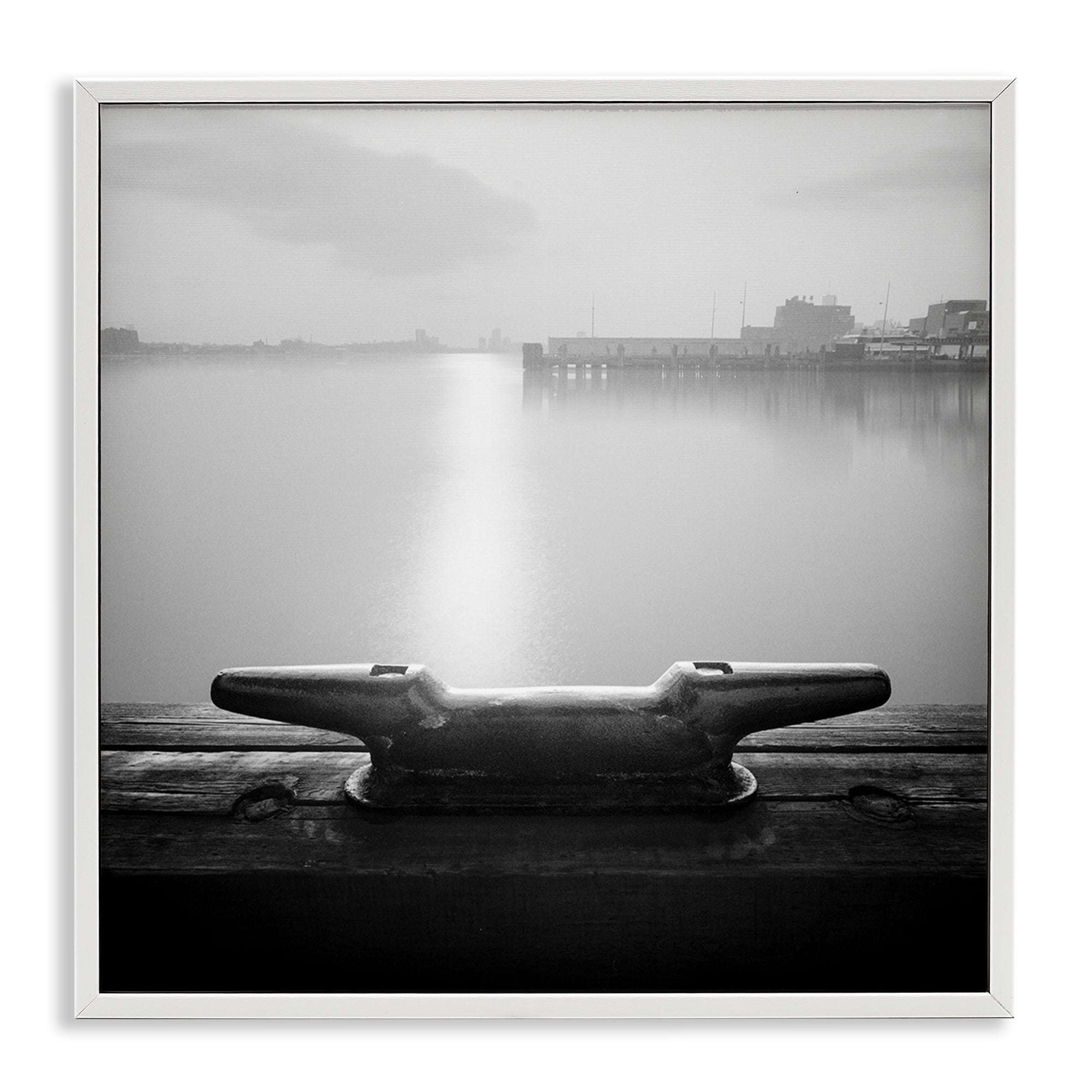 Stupell Industries Dockside Boat View Coastal Photography White Framed Art Print Wall Art, 17 x 17