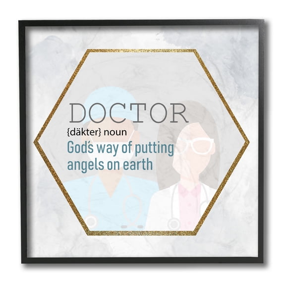 Stupell Industries Doctor Spiritual Definition Health Care Angel Gratitude Framed Wall Art Design by Kim Allen, 12" x 12", Black Framed