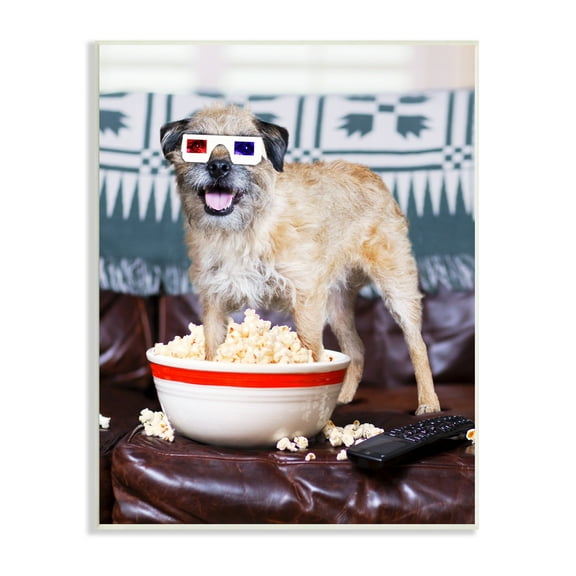 Stupell Industries Dog 3-D Movie Night Couch Snacking Popcorn Photograph Unframed Art Print Wall Art, Design by Michael Quackenbush