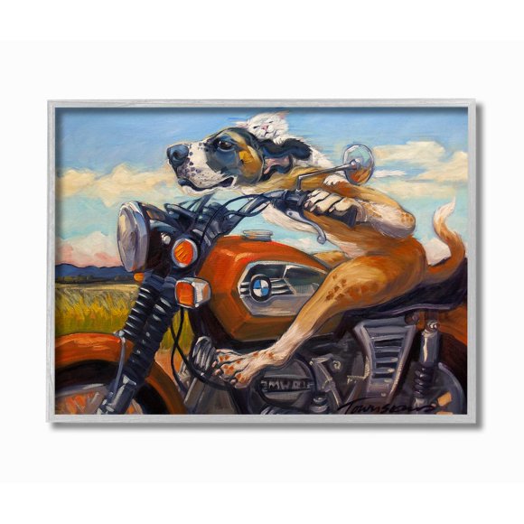Stupell Industries Dog And Cat on a Red Motorcycle Road Trip Painting Framed Wall Art by Tai Prints