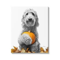 Stupell Industries Dog & Autumn Leaves Holiday Painting Gallery Wrapped Canvas Art Print Wall Art, 16 x 20