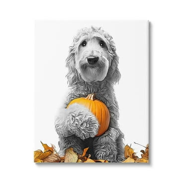 Stupell Industries Dog & Autumn Leaves Holiday Painting Gallery Wrapped Canvas Art Print Wall Art, 16 x 20