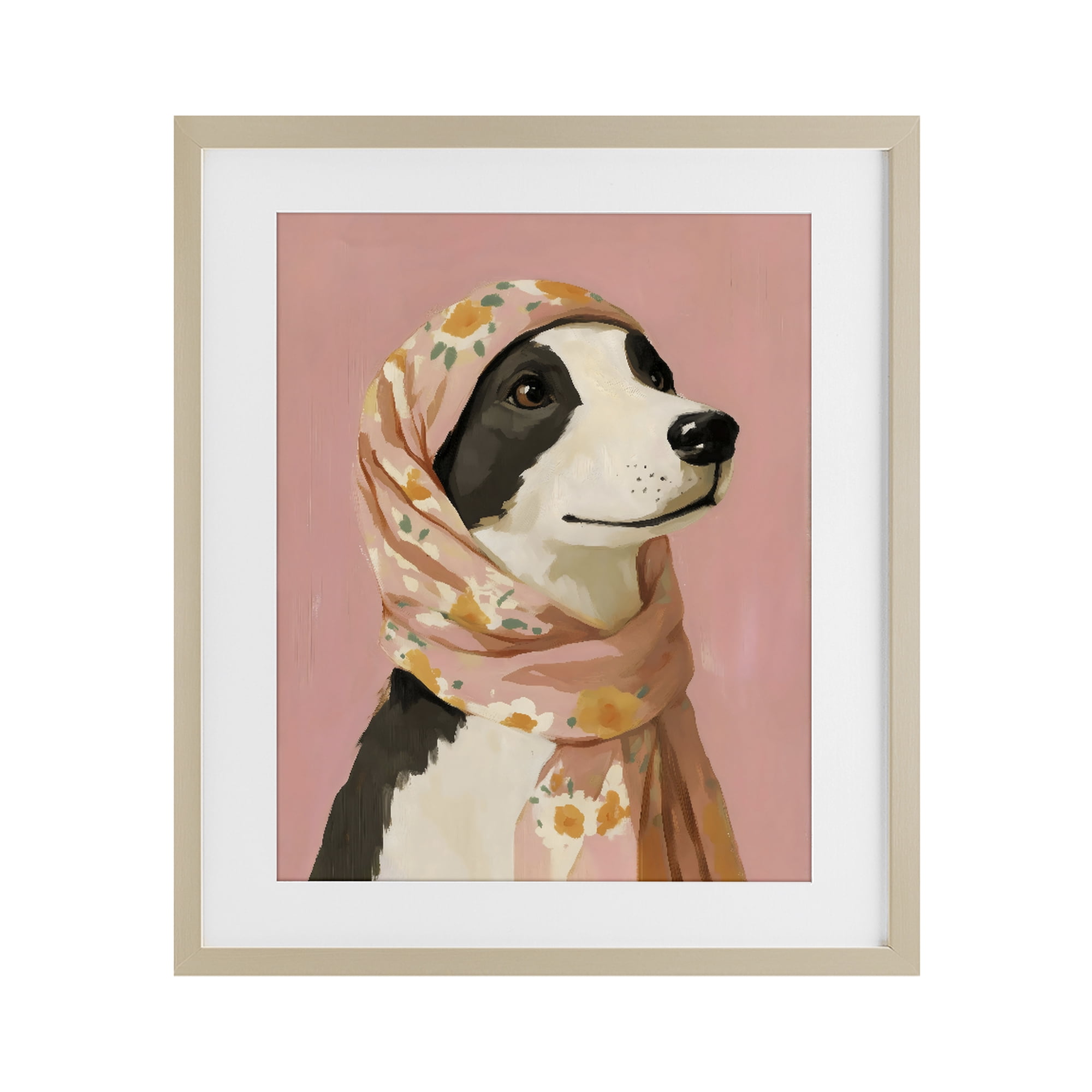 Stupell Industries Dog Babushka in Floral Scarf Birch Framed Print Under Glass, design by The Prints Vibe