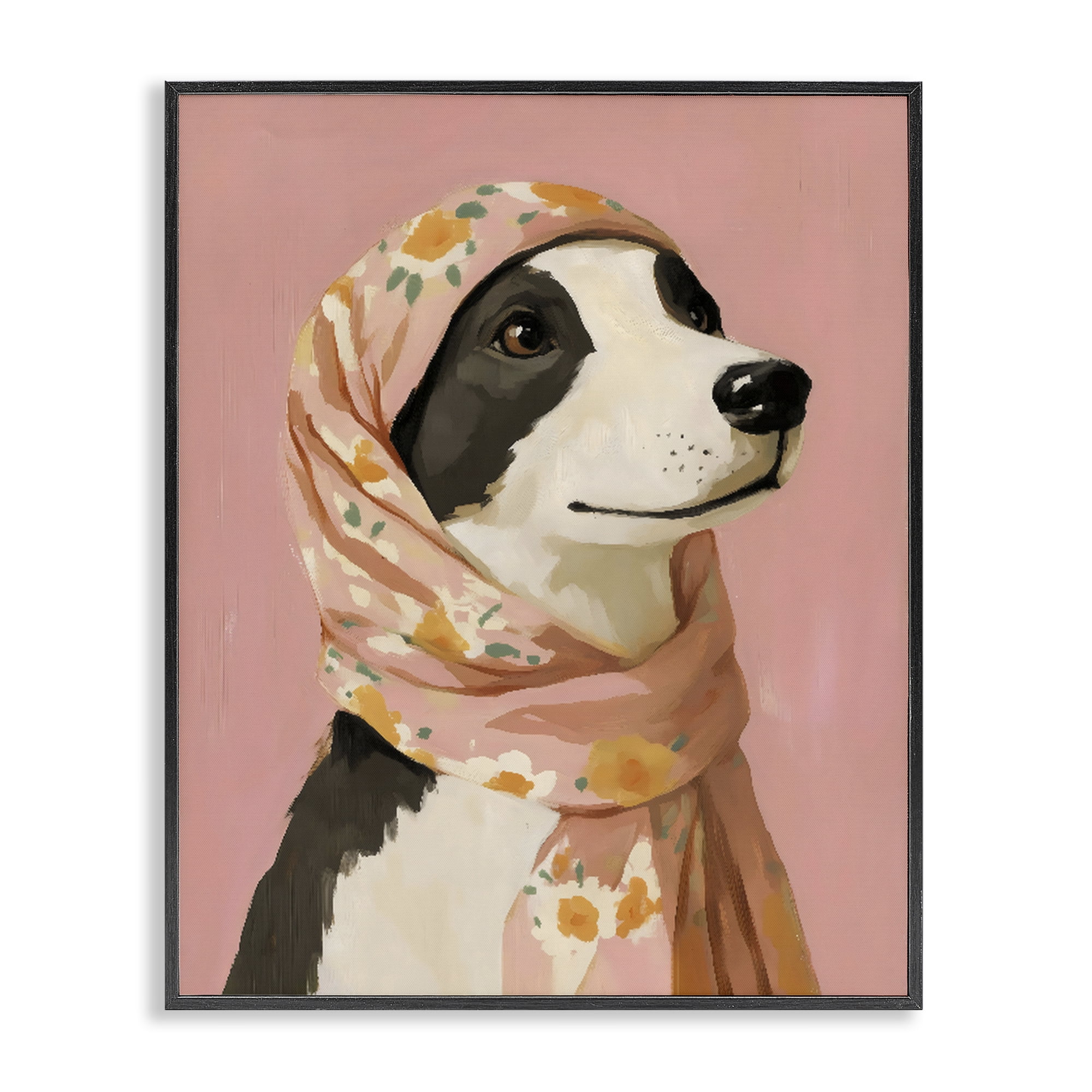 Stupell Industries Dog Babushka in Floral Scarf Black Framed Giclee Art, design by The Prints Vibe