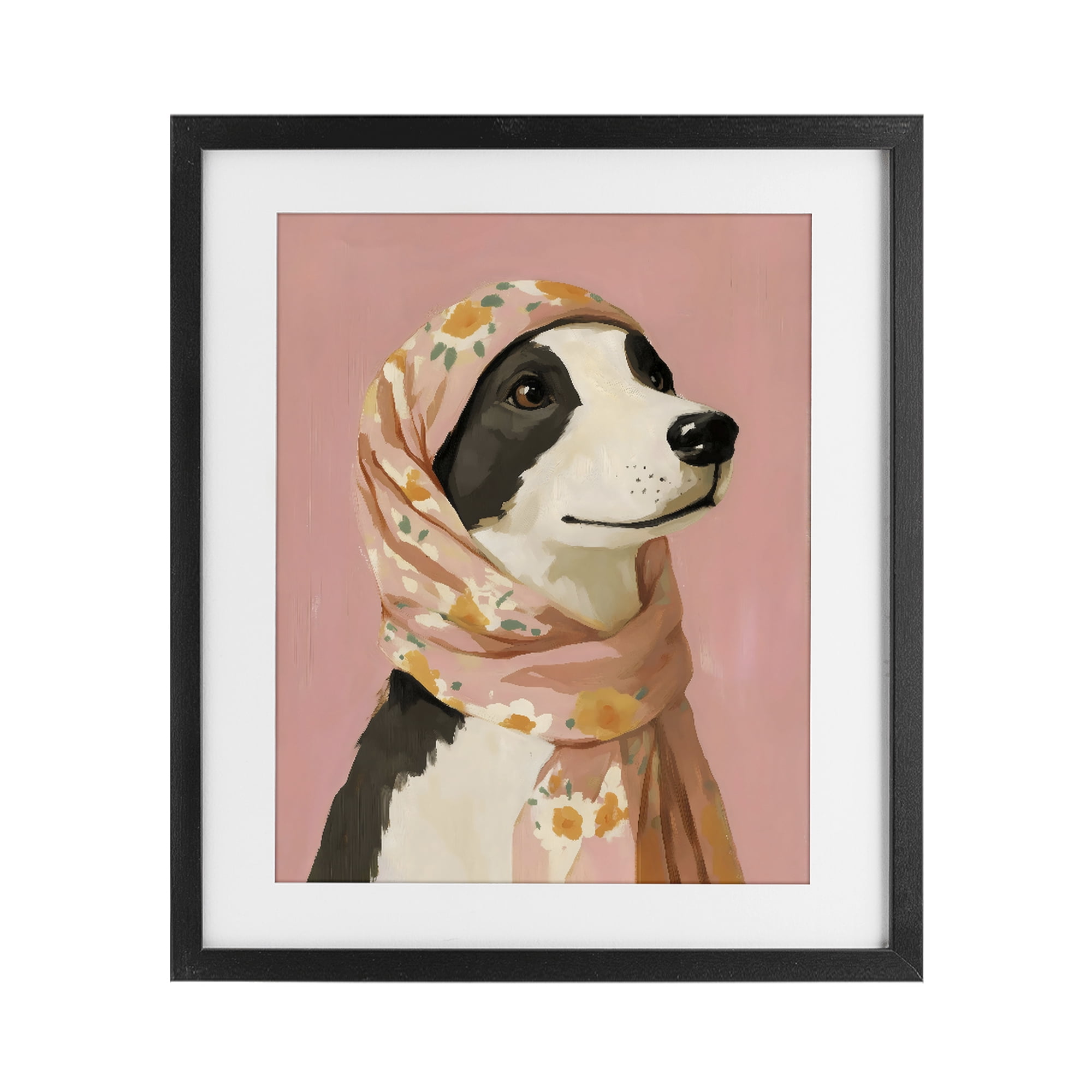 Stupell Industries Dog Babushka in Floral Scarf Black Framed Print Under Glass, design by The Prints Vibe
