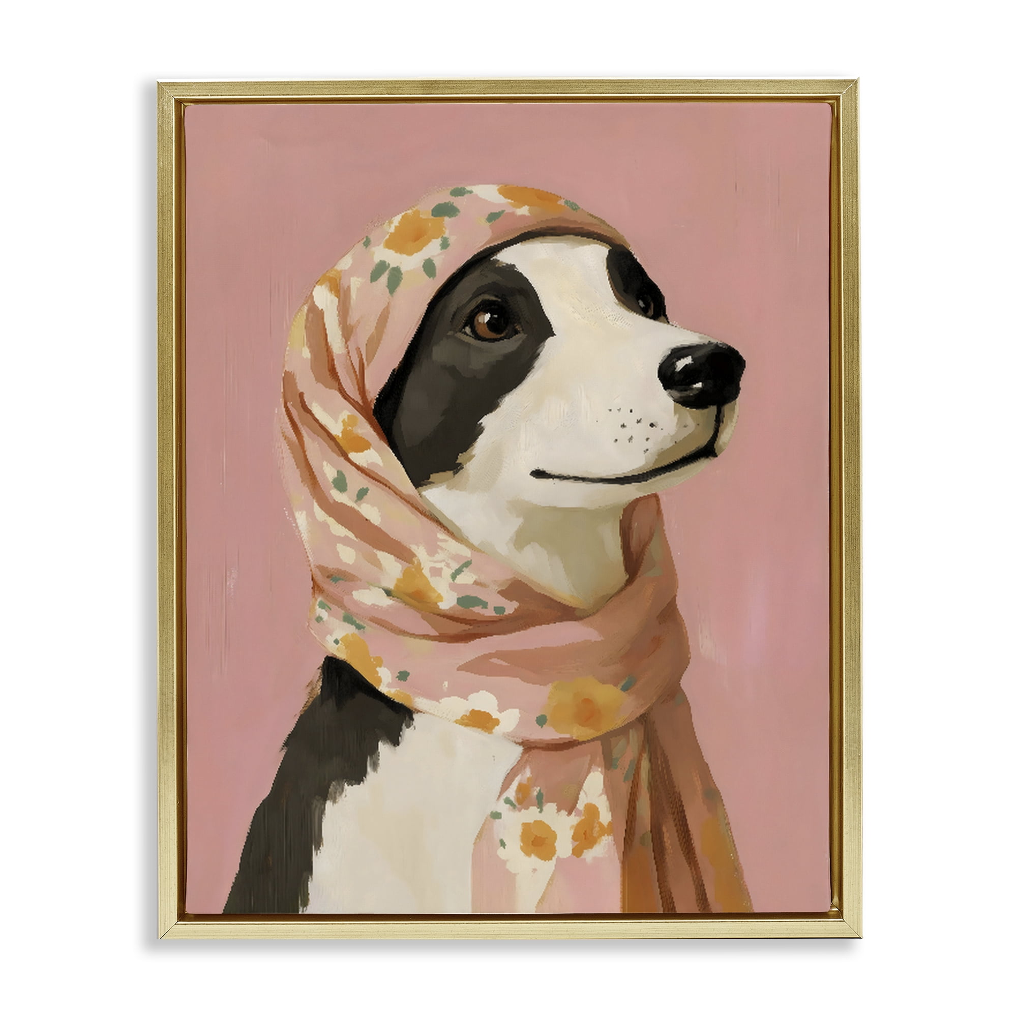 Stupell Industries Dog Babushka in Floral Scarf Gold Framed Floater Canvas Wall Art, design by The Prints Vibe